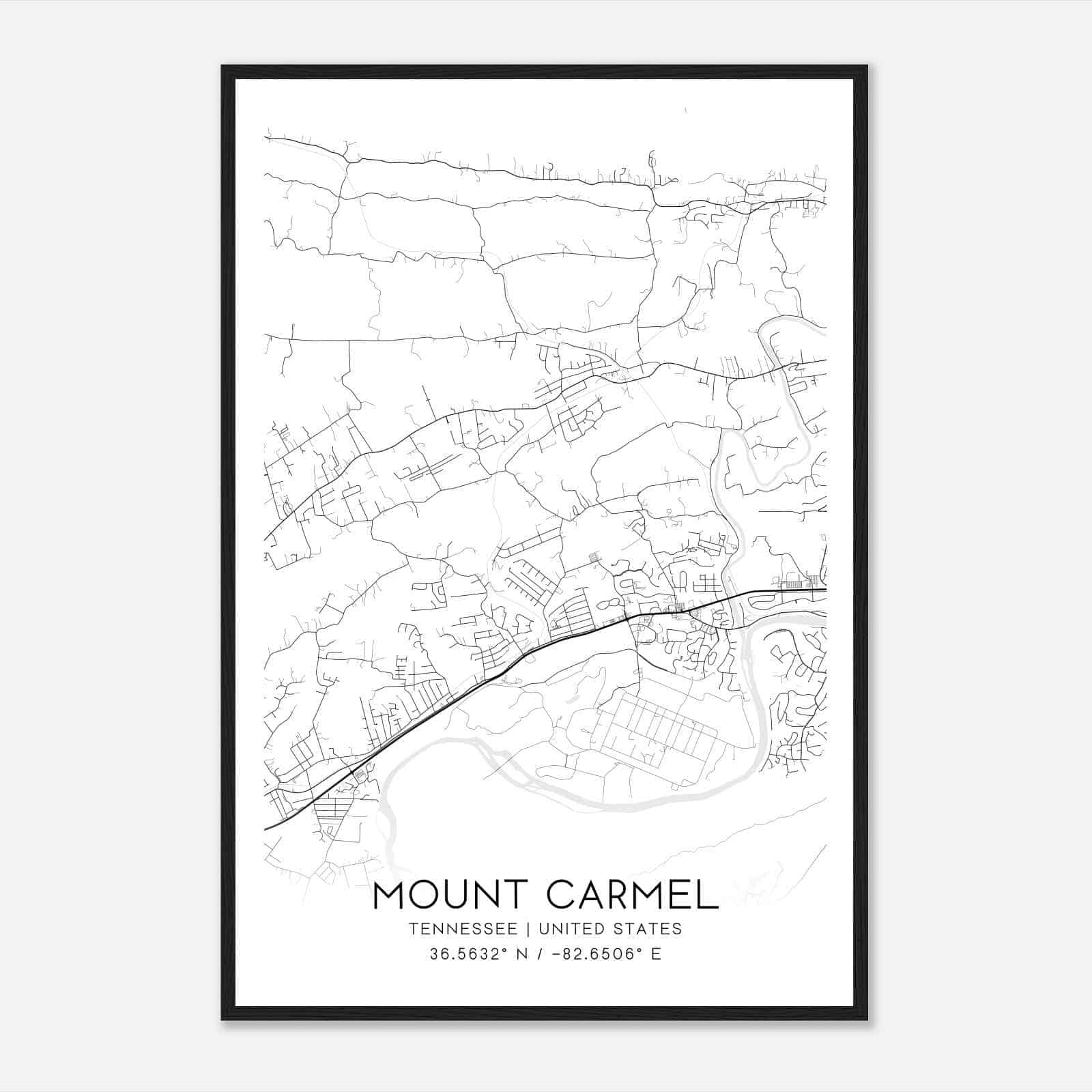 Mount Carmel Tennessee Map Poster, Modern Home Decor Wall Art Print