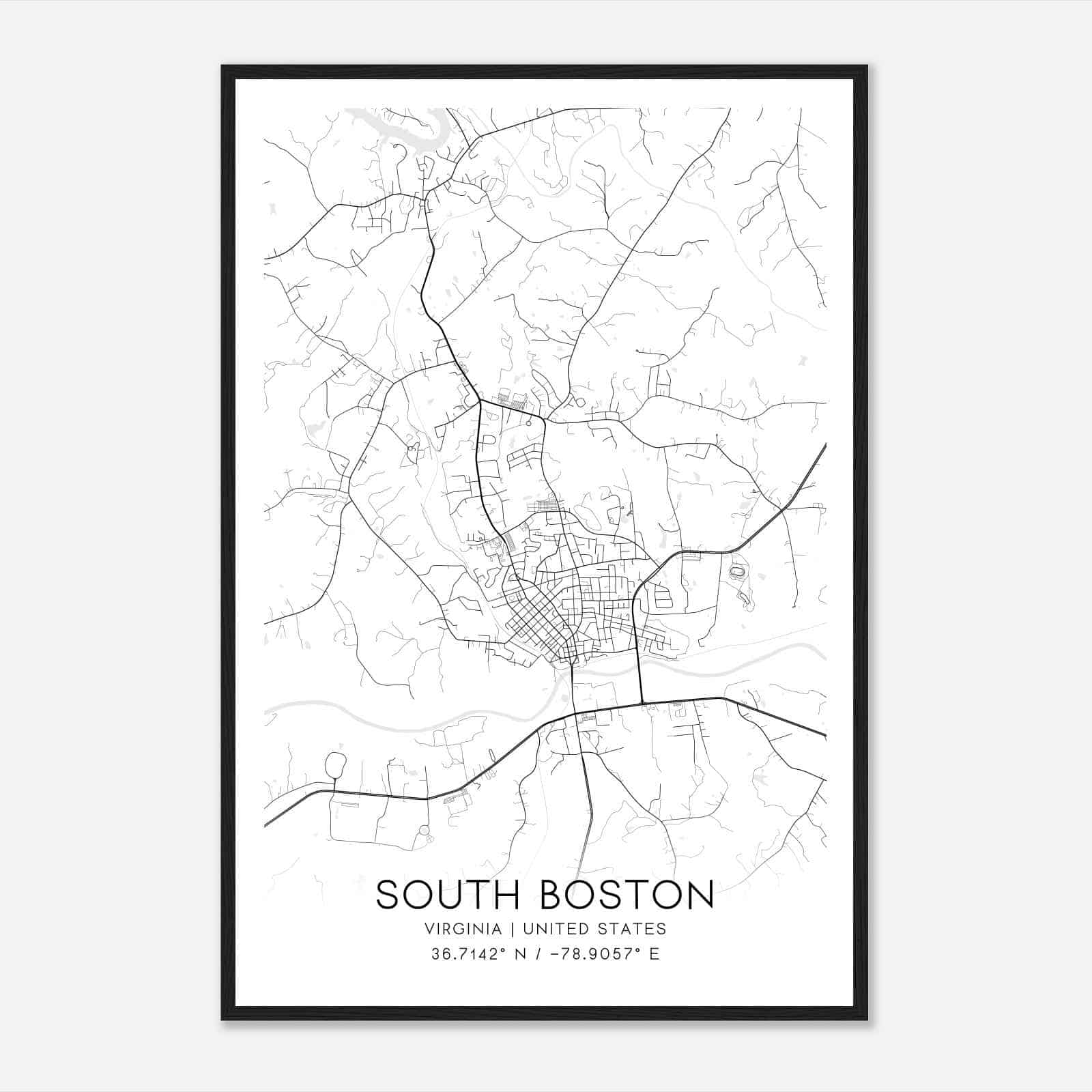 South Boston Virginia Map Poster, Modern Home Decor Wall Art Print