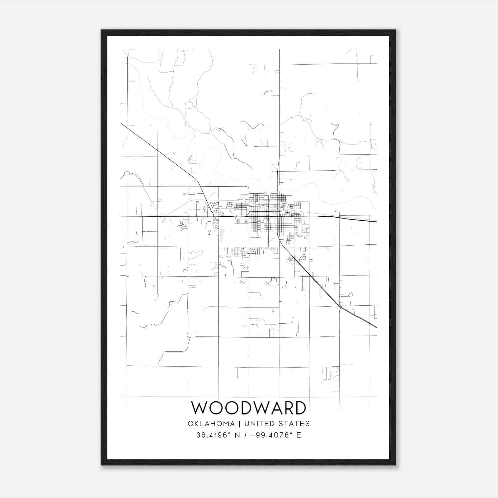 Woodward Oklahoma Map Poster, Modern Home Decor Wall Art Print