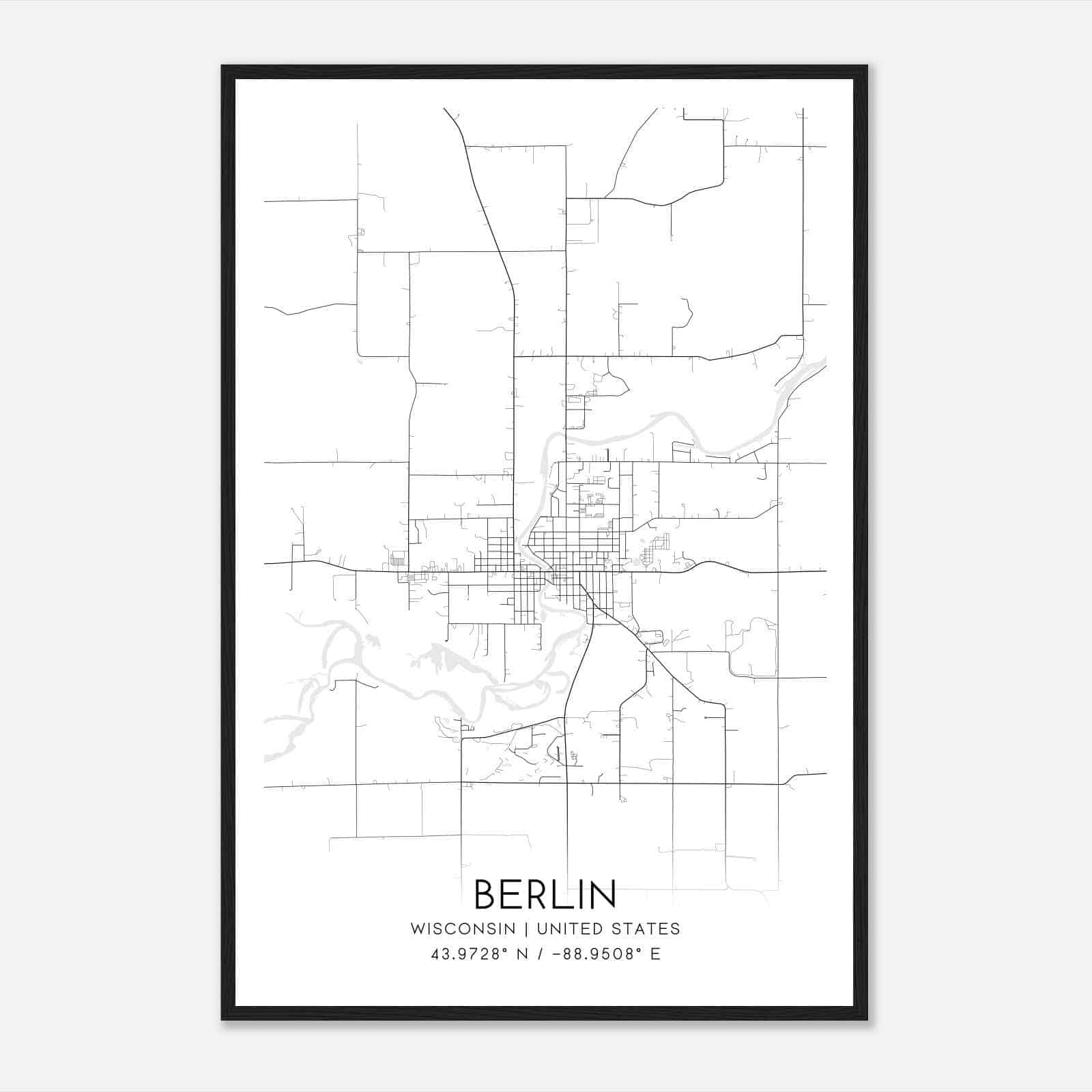 Berlin Wisconsin Map Poster, Modern Home Decor Wall Art Print