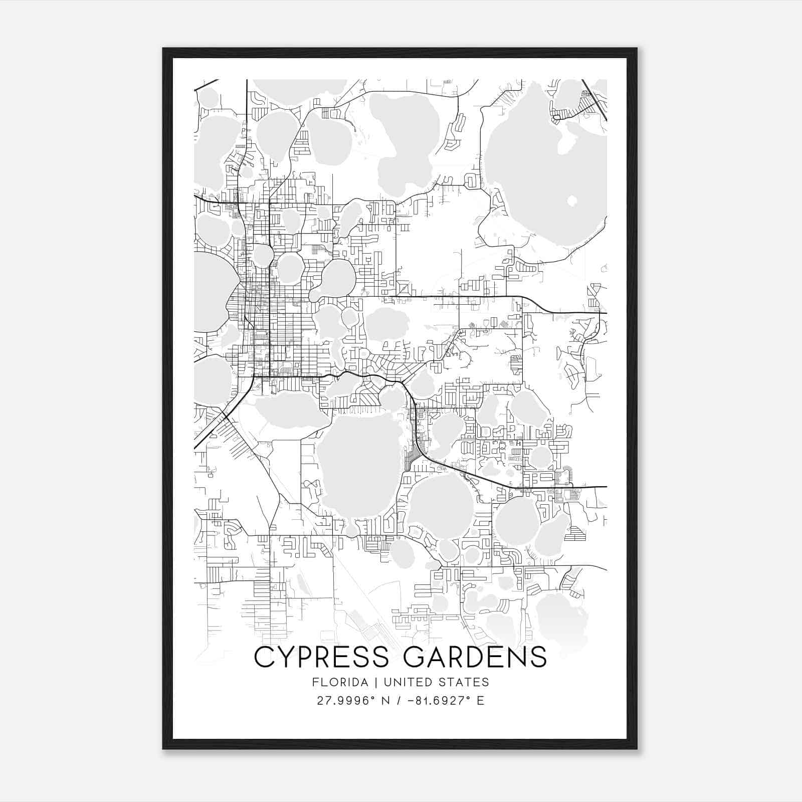 Cypress Gardens Florida Map Poster, Modern Home Decor Wall Art Print