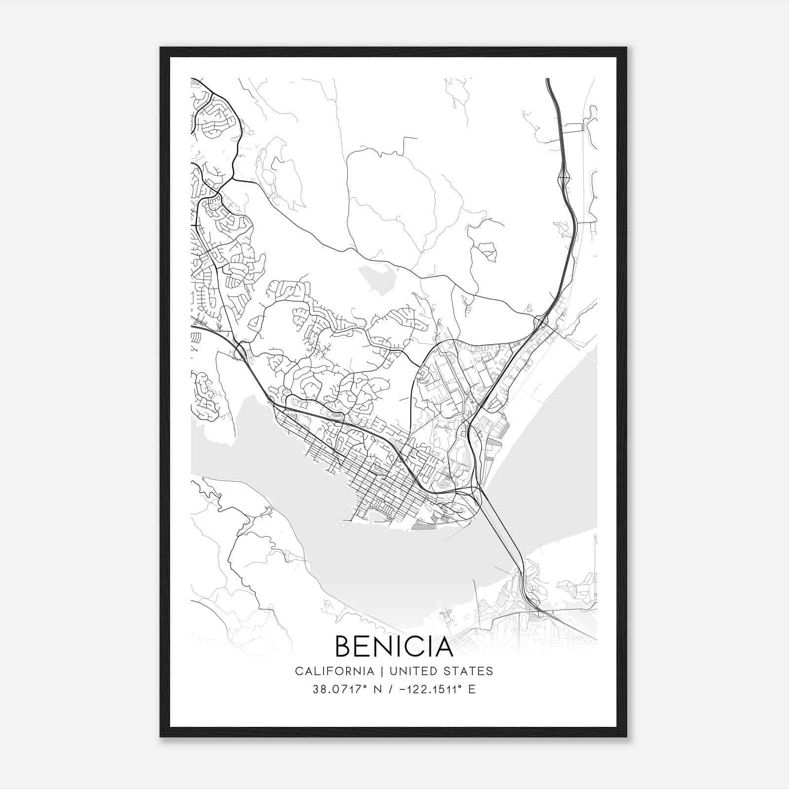 Benicia California Map Poster, Modern Home Decor Wall Art Print
