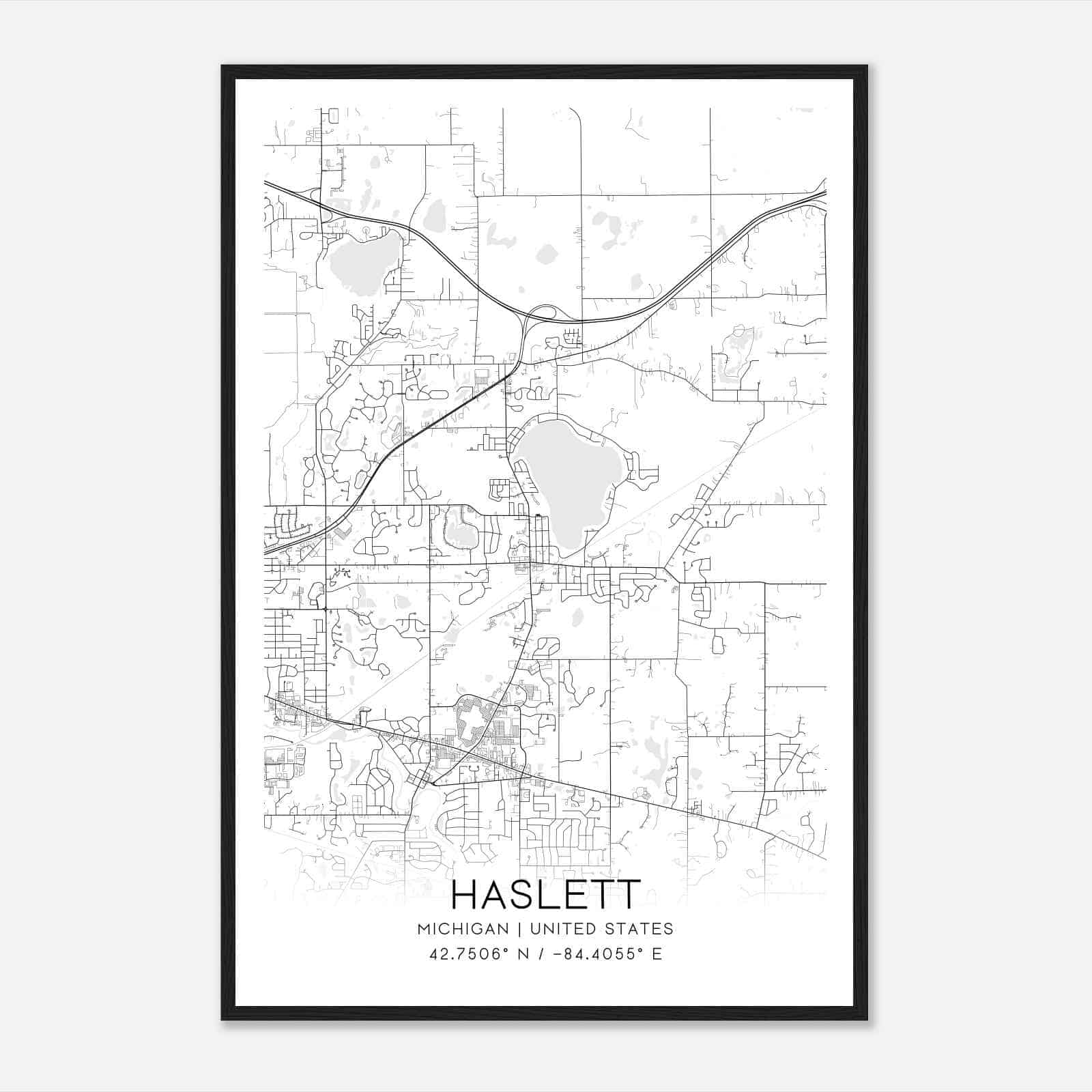 Haslett Michigan Map Poster, Modern Home Decor Wall Art Print