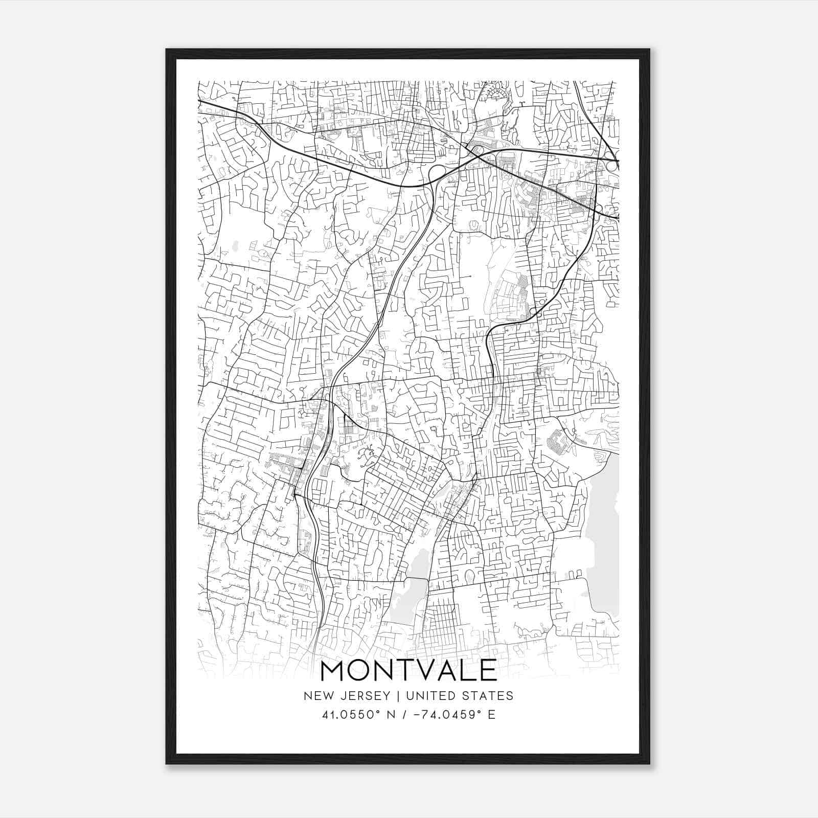 Montvale New Jersey Map Poster, Modern Home Decor Wall Art Print