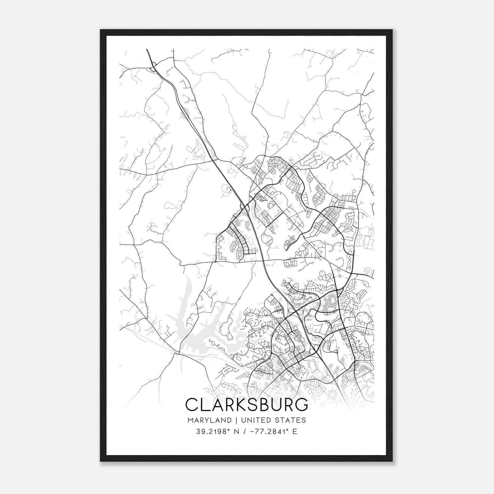 Clarksburg Maryland Map Poster, Modern Home Decor Wall Art Print
