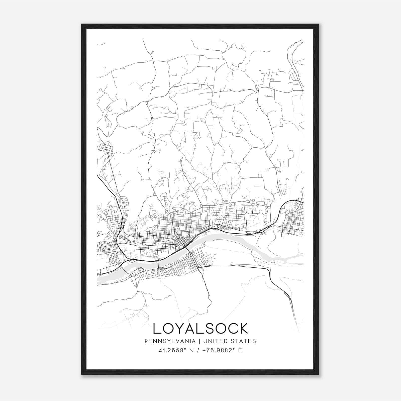 Loyalsock Pennsylvania Map Poster, Modern Home Decor Wall Art Print