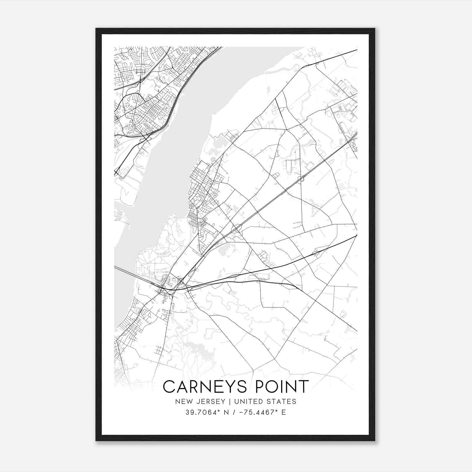 Carneys Point New Jersey Map Poster, Modern Home Decor Wall Art Print