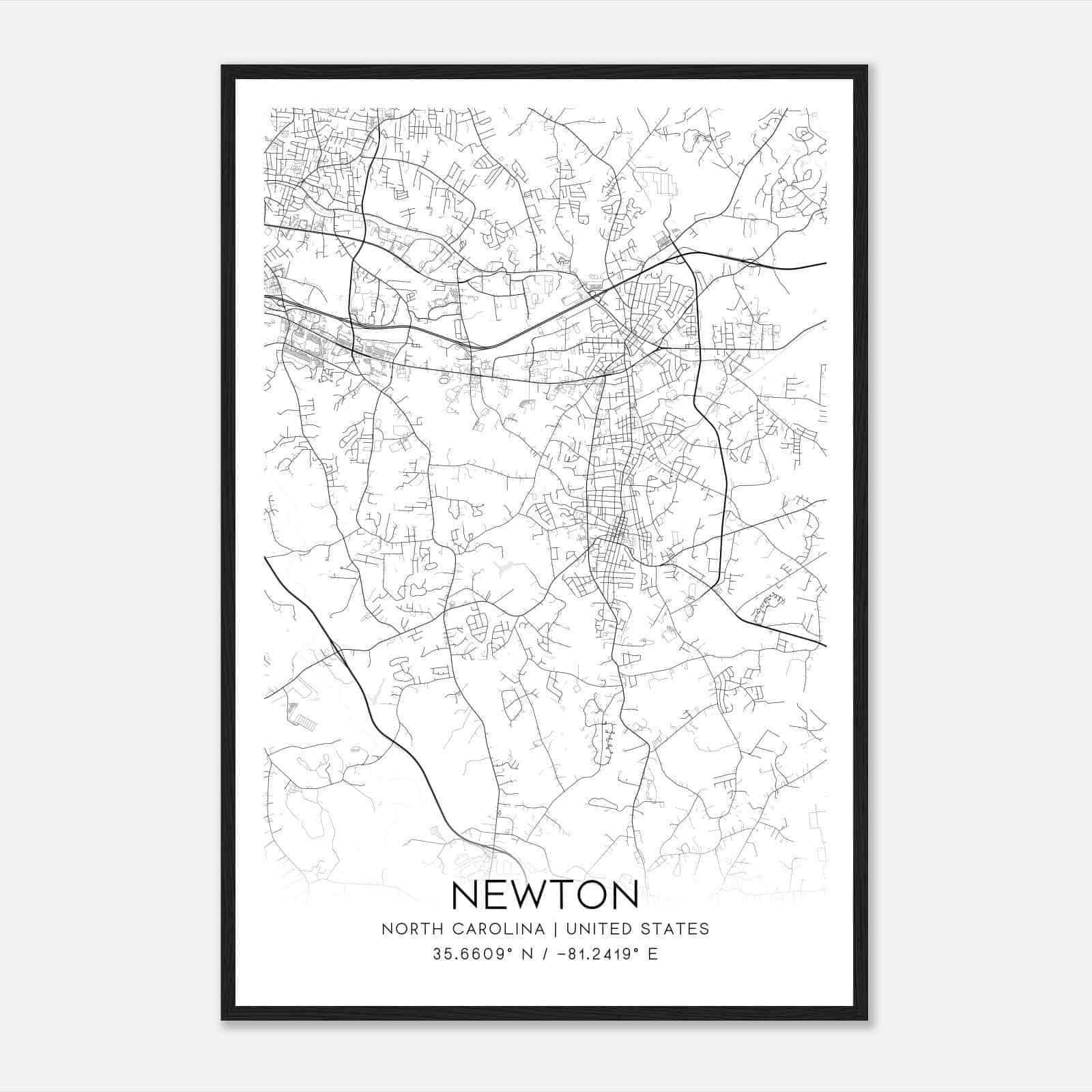 Newton North Carolina Map Poster, Modern Home Decor Wall Art Print Newton North Carolina Map Poster, Modern Home Decor Wall Art Print