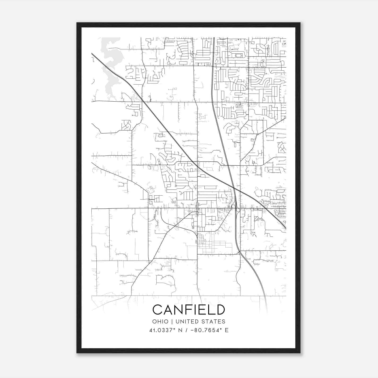 Canfield Ohio Map Poster, Modern Home Decor Wall Art Print