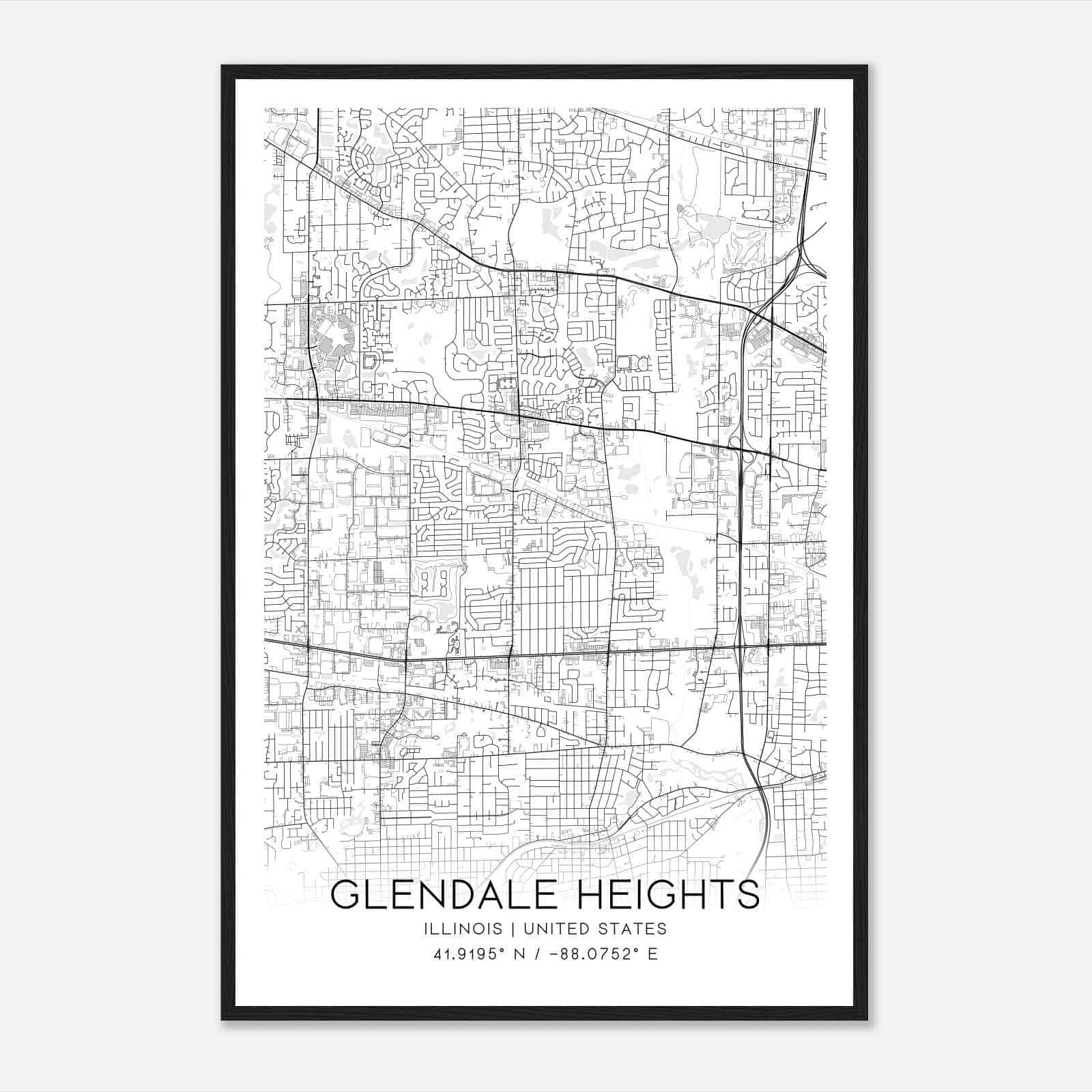 Glendale Heights Illinois Map Poster, Modern Home Decor Wall Art Print