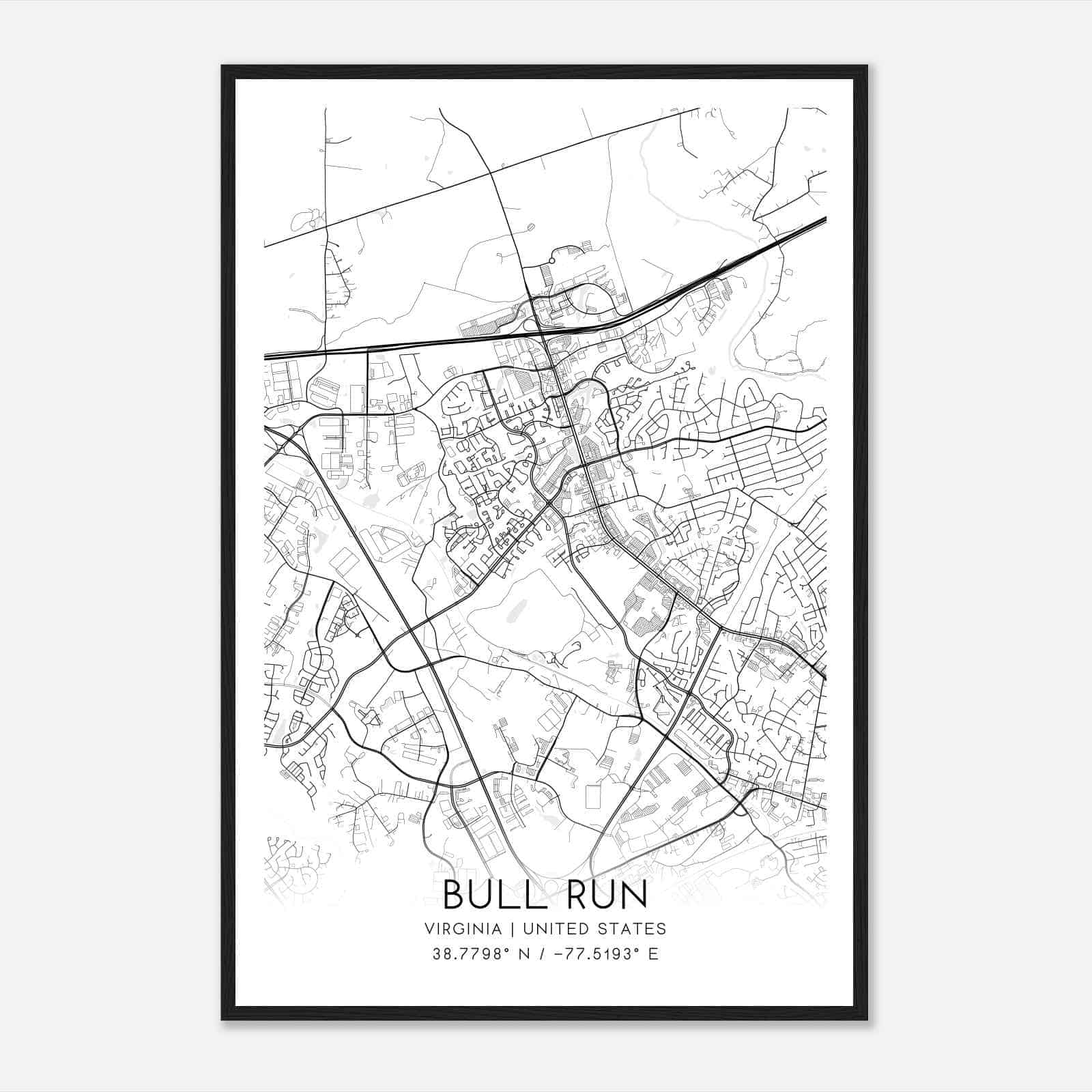 Bull Run Virginia Map Poster, Modern Home Decor Wall Art Print