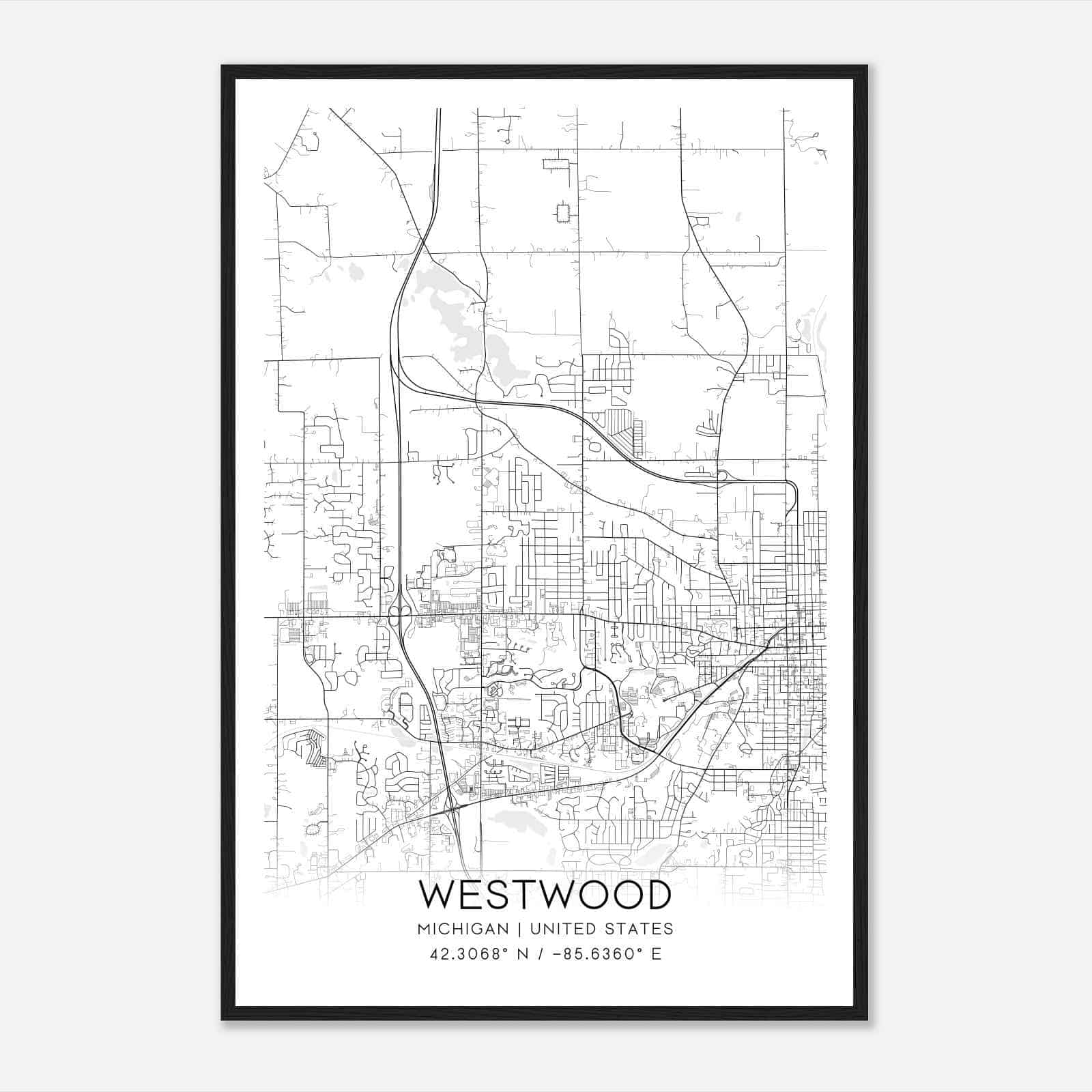 Westwood Michigan Map Poster, Modern Home Decor Wall Art Print