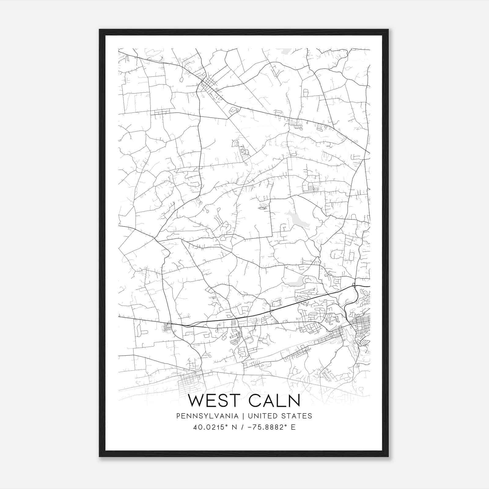 West Caln Pennsylvania Map Poster, Modern Home Decor Wall Art Print