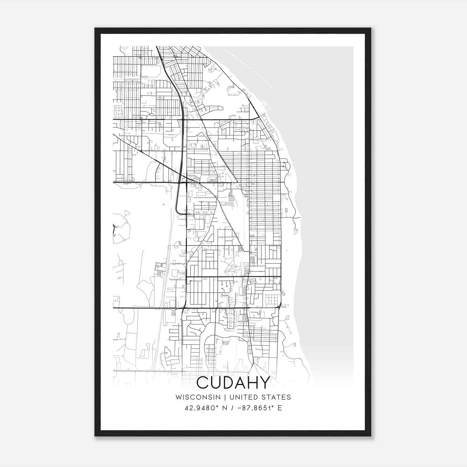 Cudahy Wisconsin Map Poster, Modern Home Decor Wall Art Print
