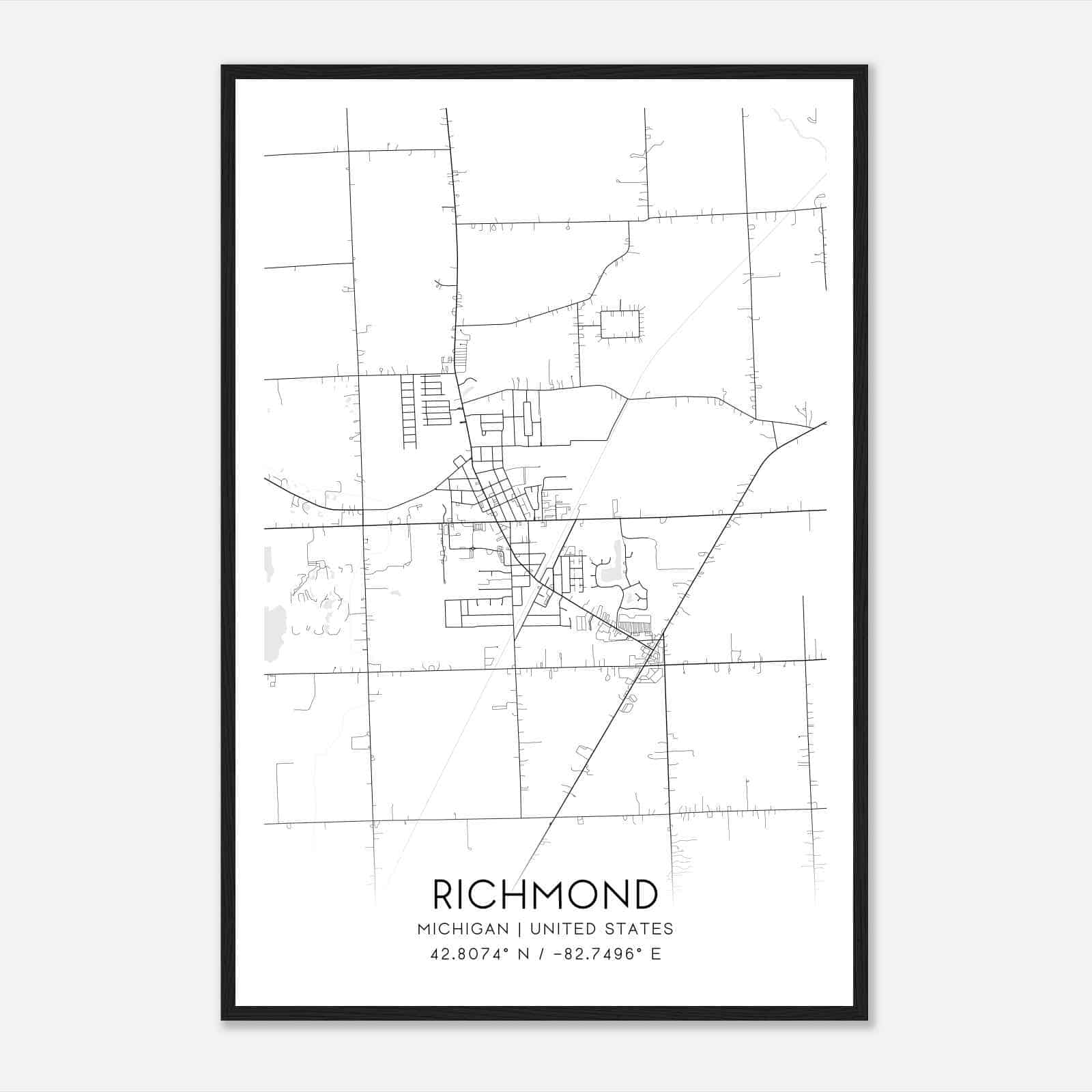 Richmond Michigan Map Poster, Modern Home Decor Wall Art Print
