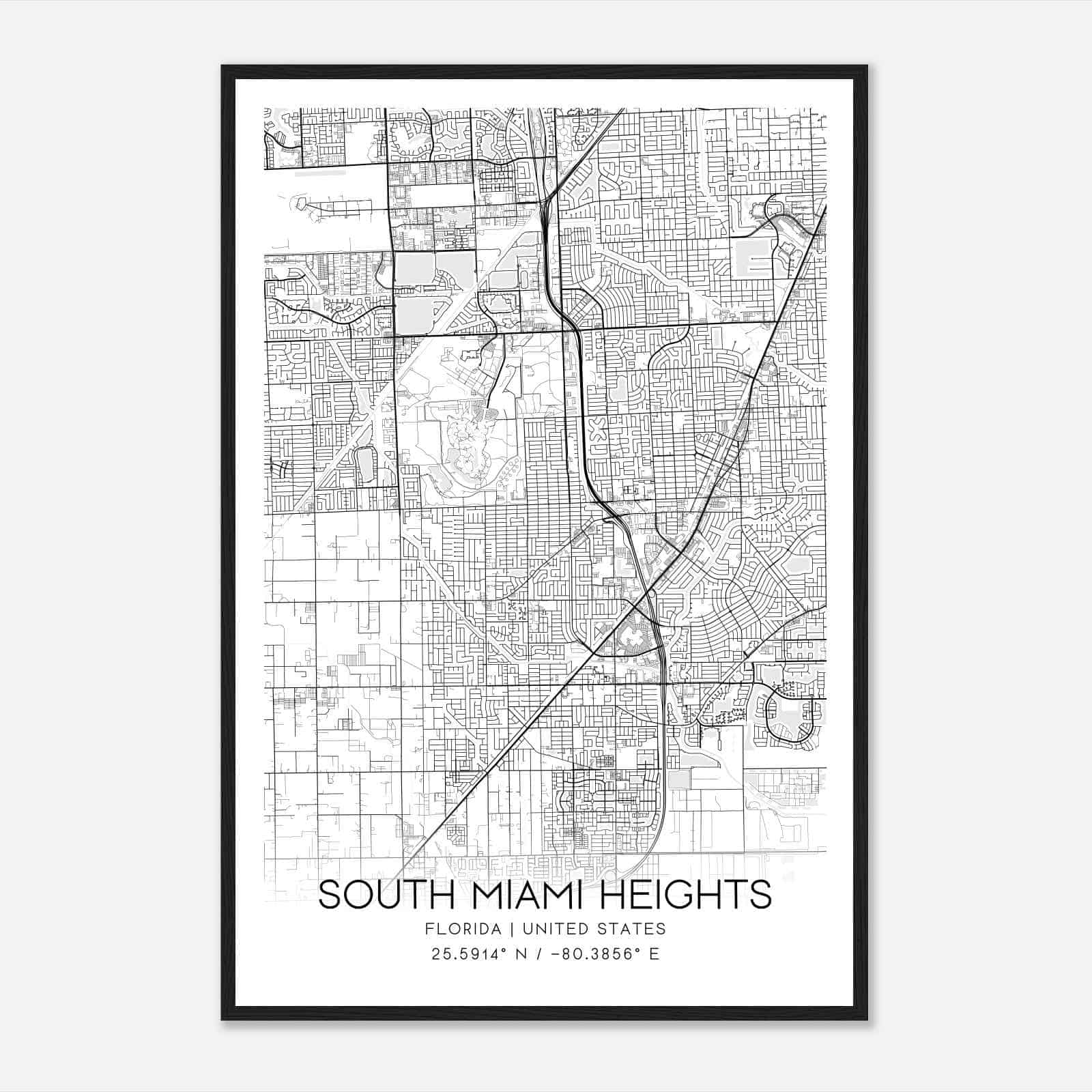 South Miami Heights Florida Map Poster, Modern Home Decor Wall Art Print