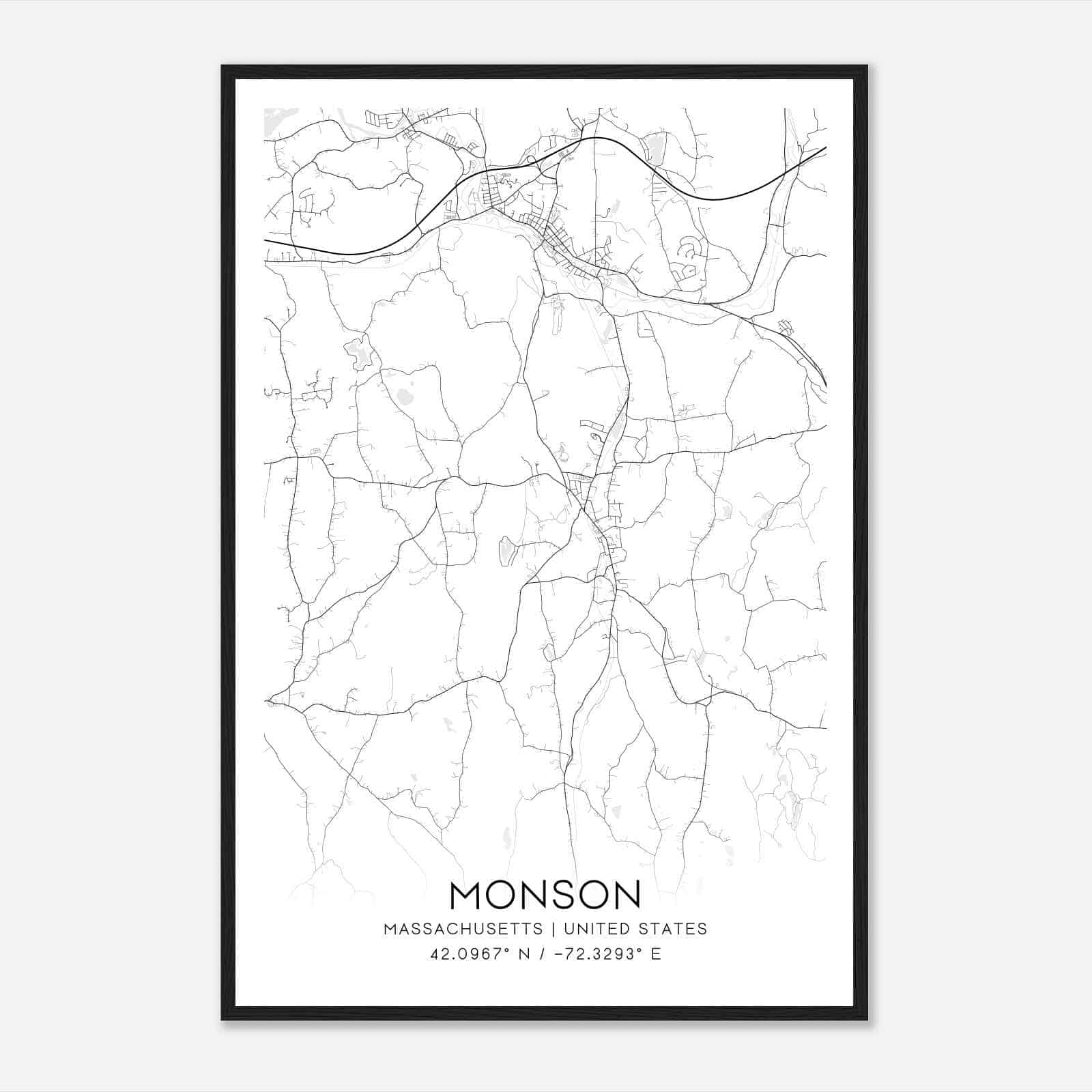 Monson Massachusetts Map Poster, Modern Home Decor Wall Art Print