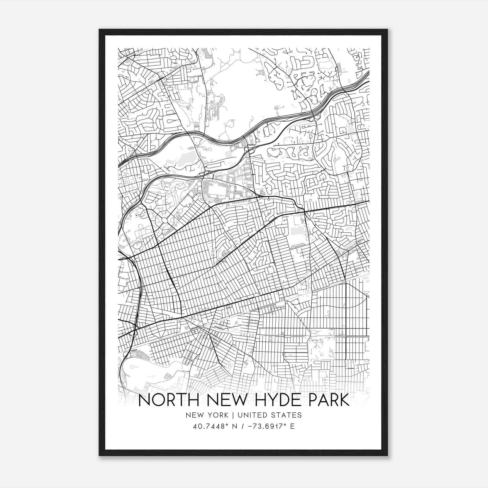 North New Hyde Park New York Map Poster, Modern Home Decor Wall Art Print
