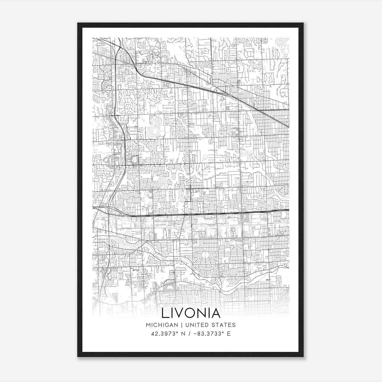 Livonia Michigan Map Poster, Modern Home Decor Wall Art Print