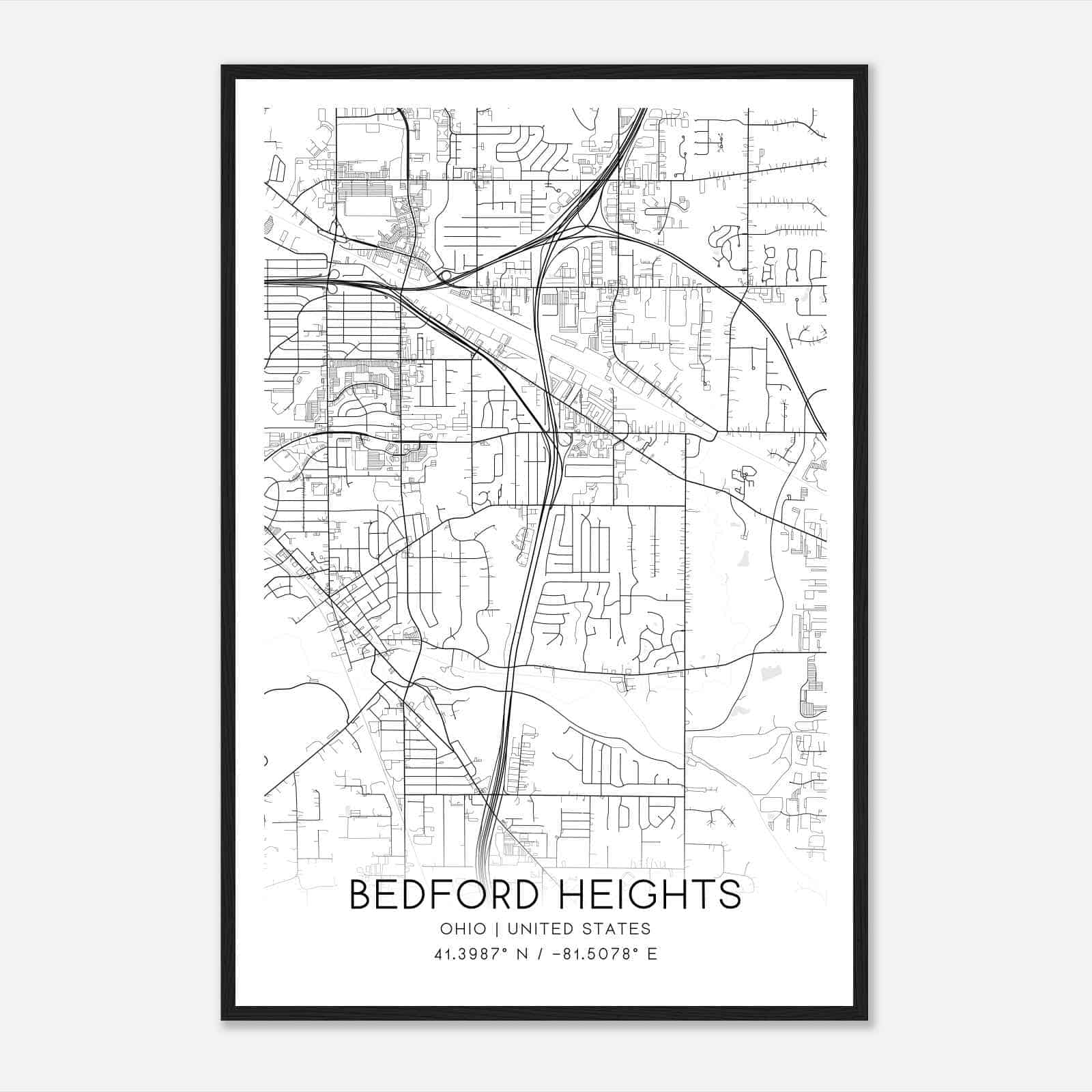 Bedford Heights Ohio Map Poster, Modern Home Decor Wall Art Print