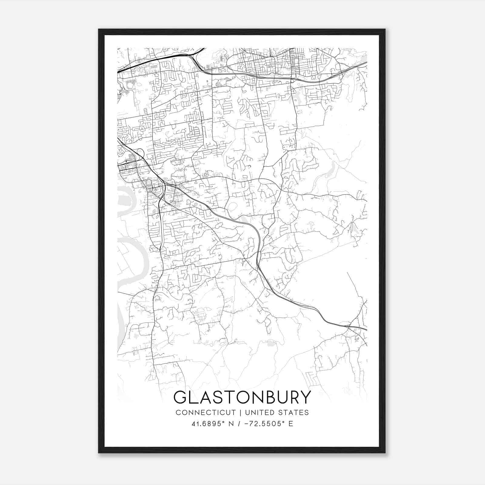 Glastonbury Connecticut Map Poster, Modern Home Decor Wall Art Print
