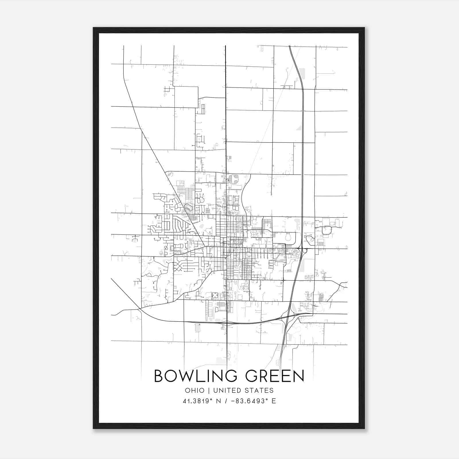 Bowling Green Ohio Map Poster, Modern Home Decor Wall Art Print