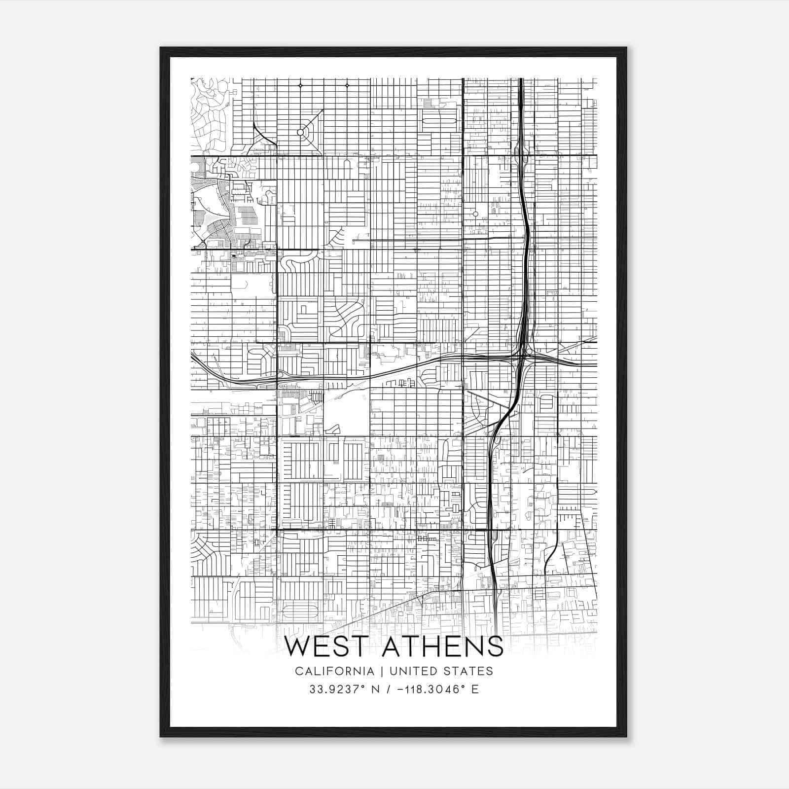 West Athens California Map Poster, Modern Home Decor Wall Art Print