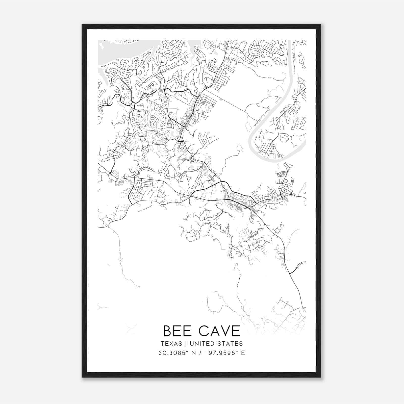 Bee Cave Texas Map Poster, Modern Home Decor Wall Art Print