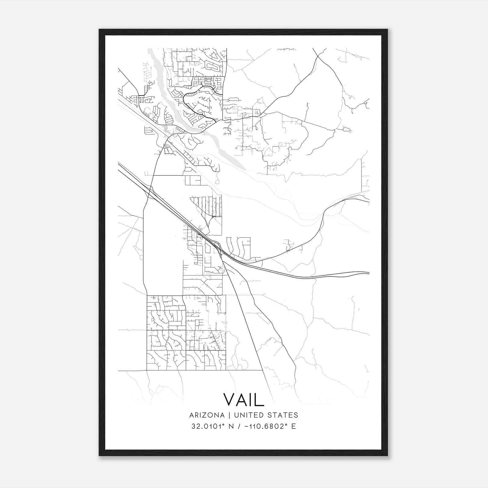 Vail Arizona Map Poster, Modern Home Decor Wall Art Print