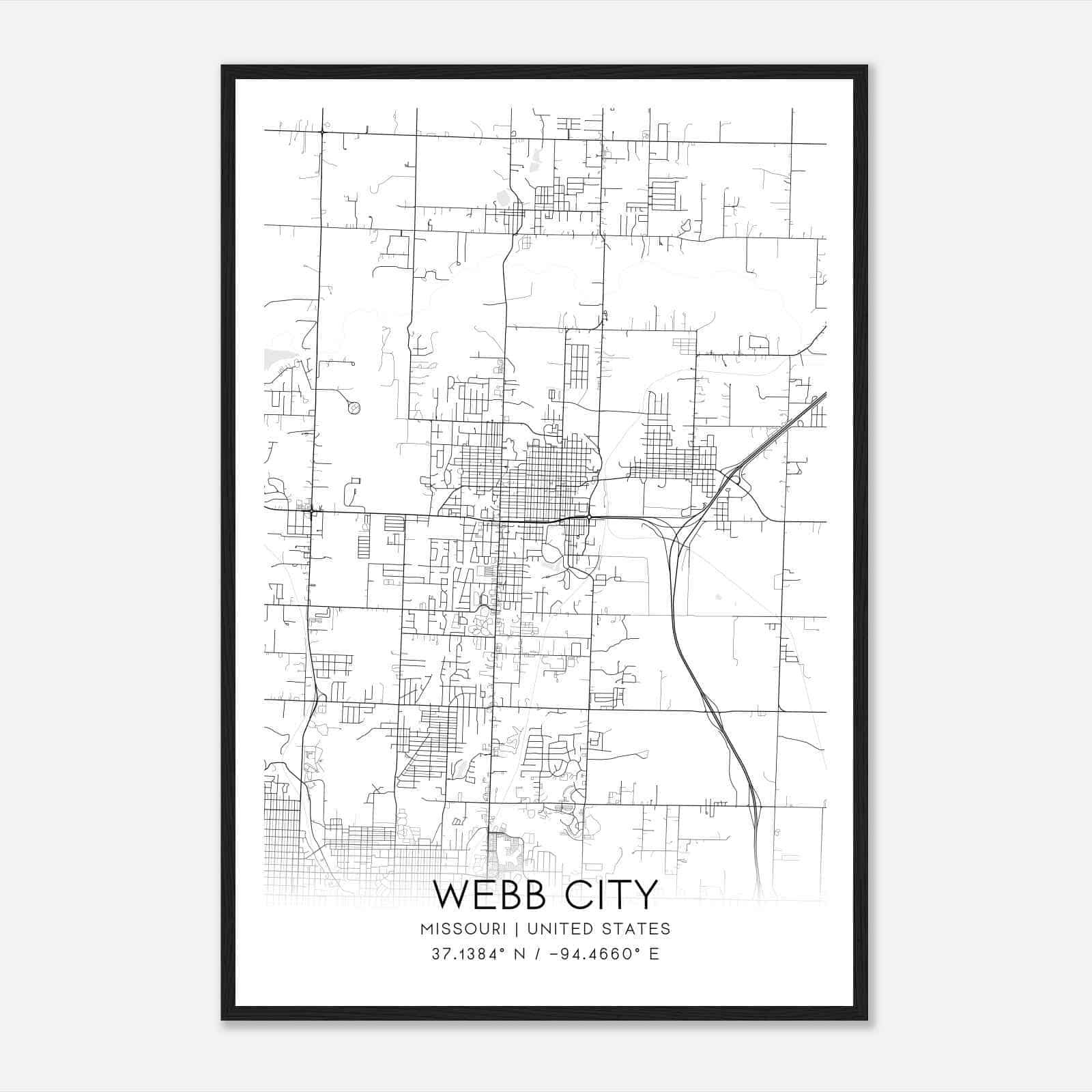 Webb City Missouri Map Poster, Modern Home Decor Wall Art Print