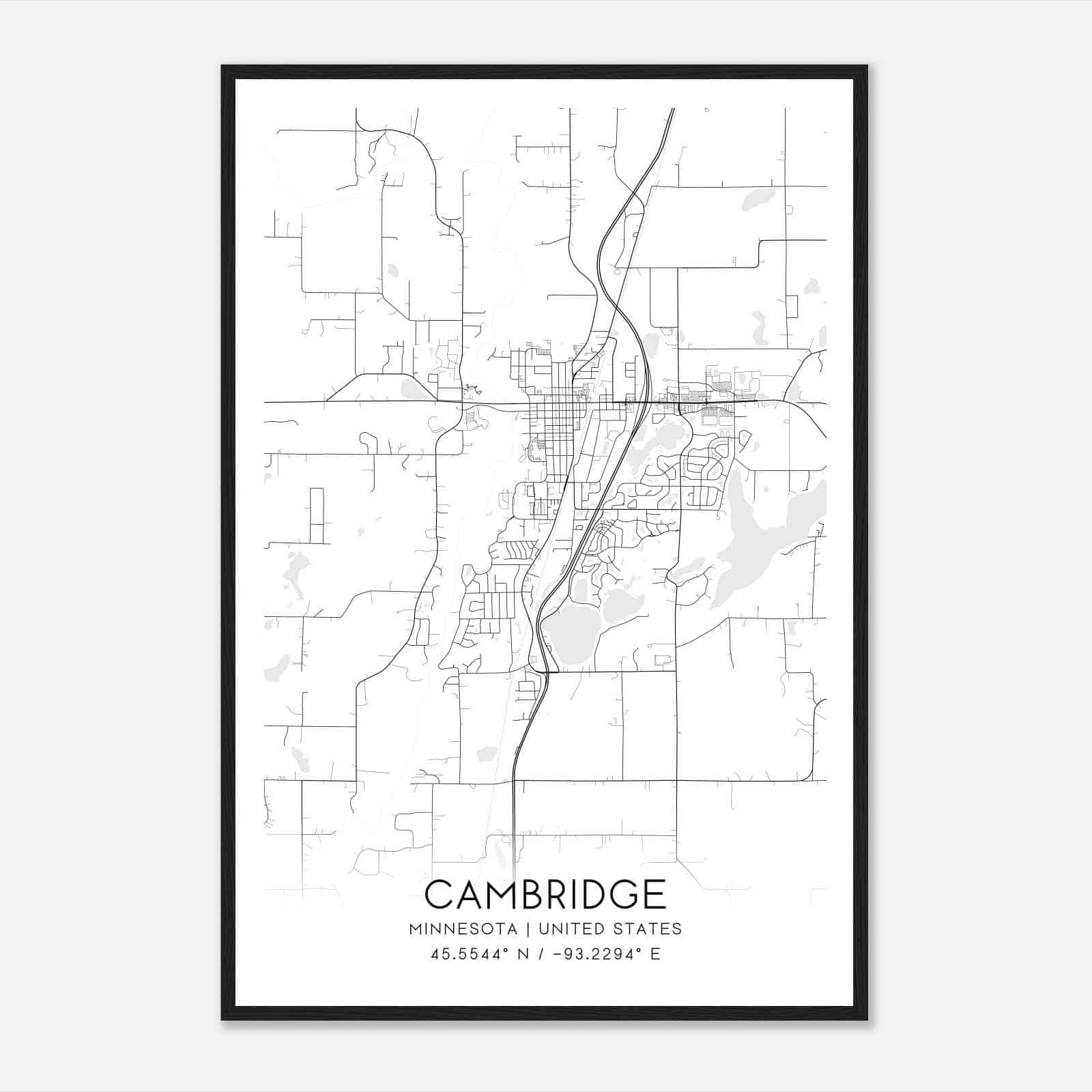 Cambridge Minnesota Map Poster, Modern Home Decor Wall Art Print