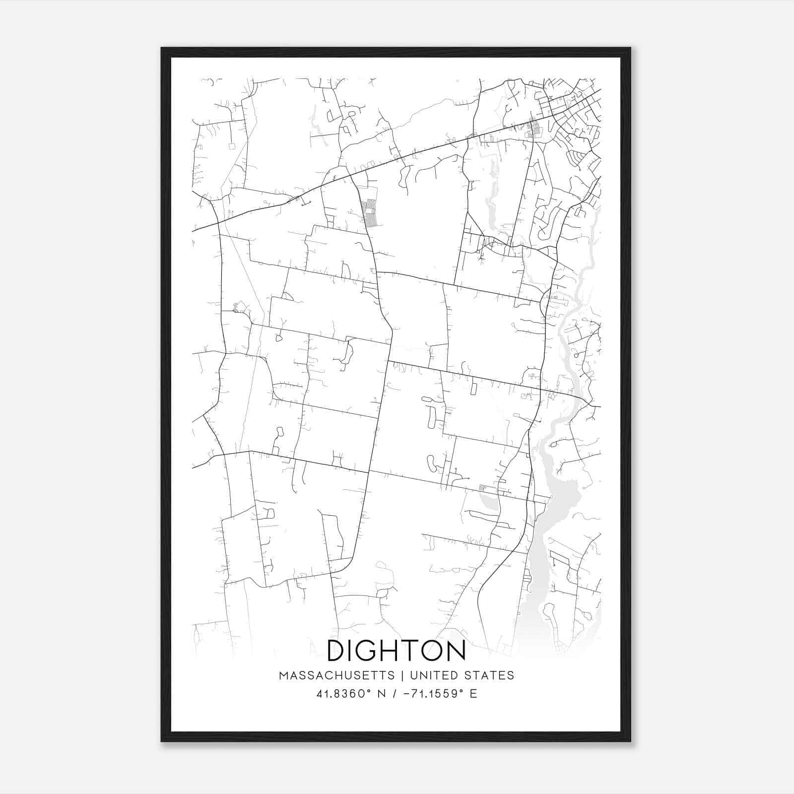 Dighton Massachusetts Map Poster, Modern Home Decor Wall Art Print