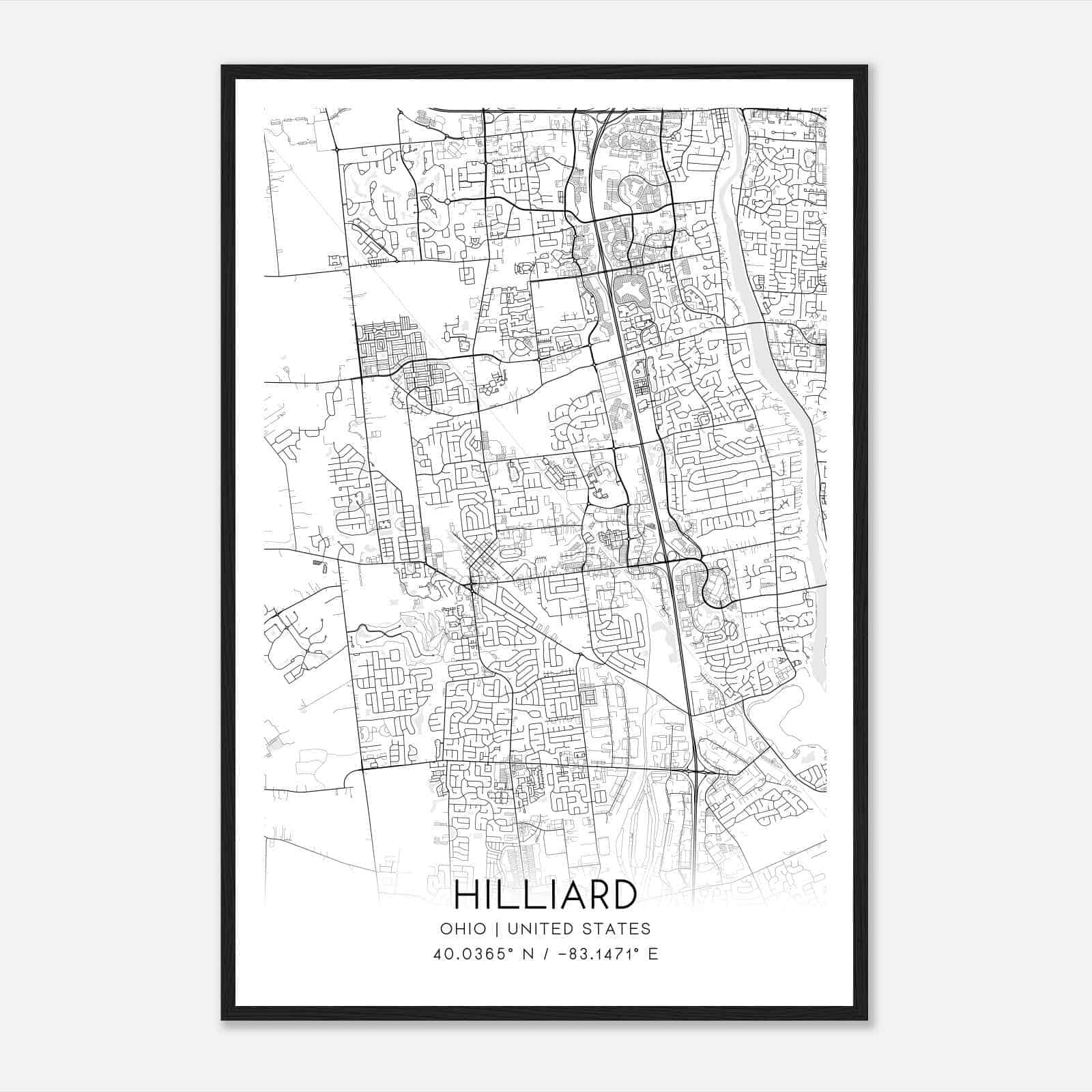 Hilliard Ohio Map Poster, Modern Home Decor Wall Art Print