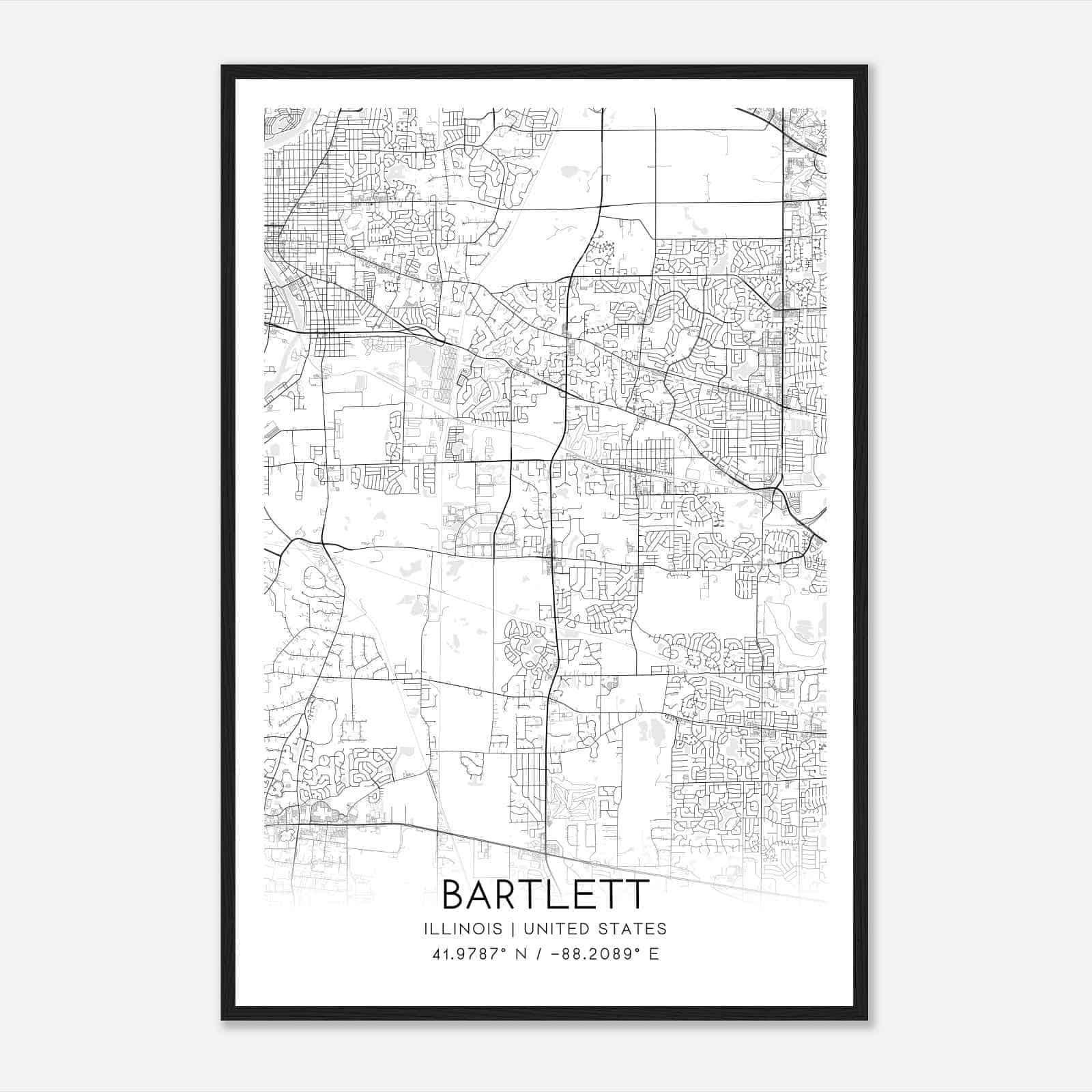 Bartlett Illinois Map Poster, Modern Home Decor Wall Art Print