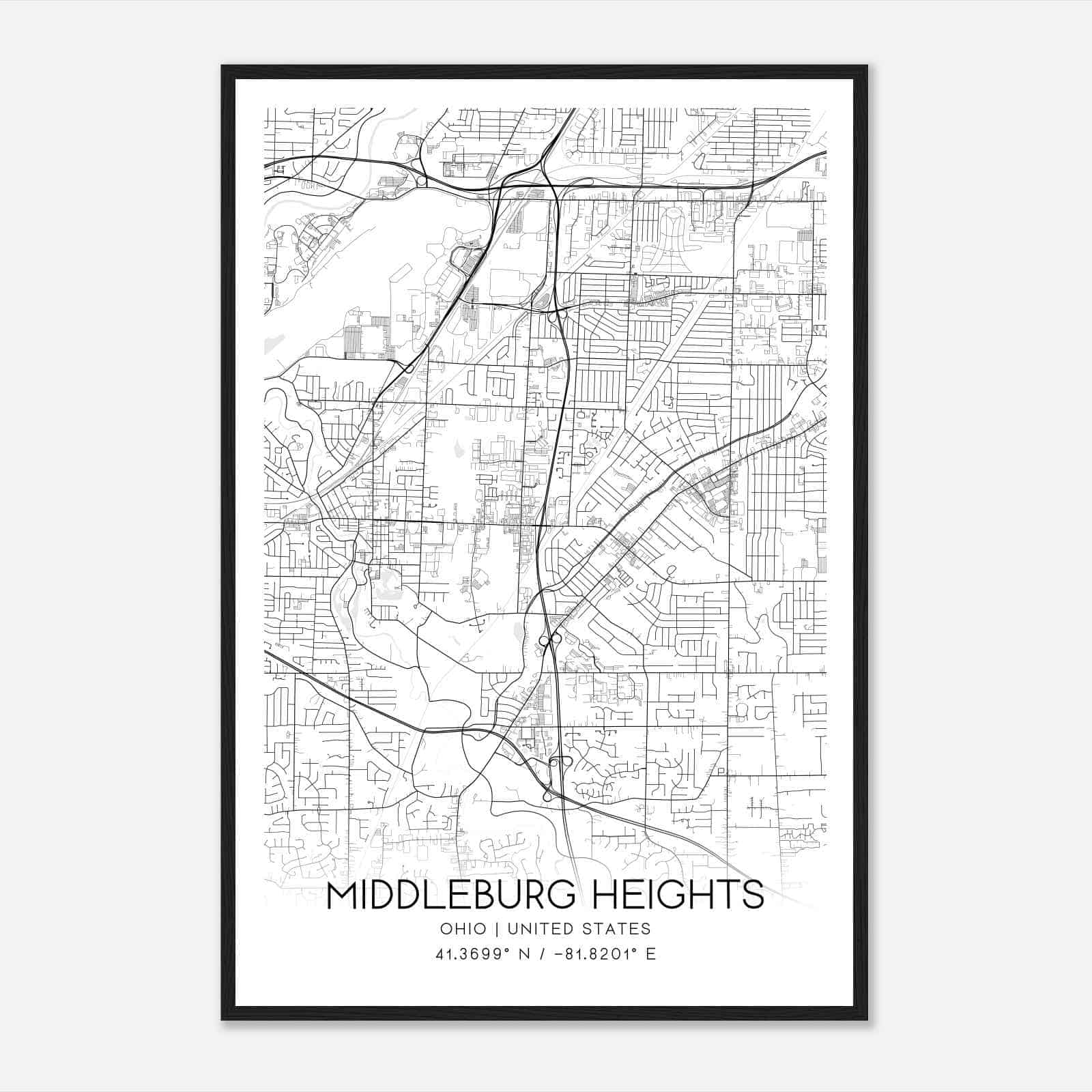 Middleburg Heights Ohio Map Poster, Modern Home Decor Wall Art Print