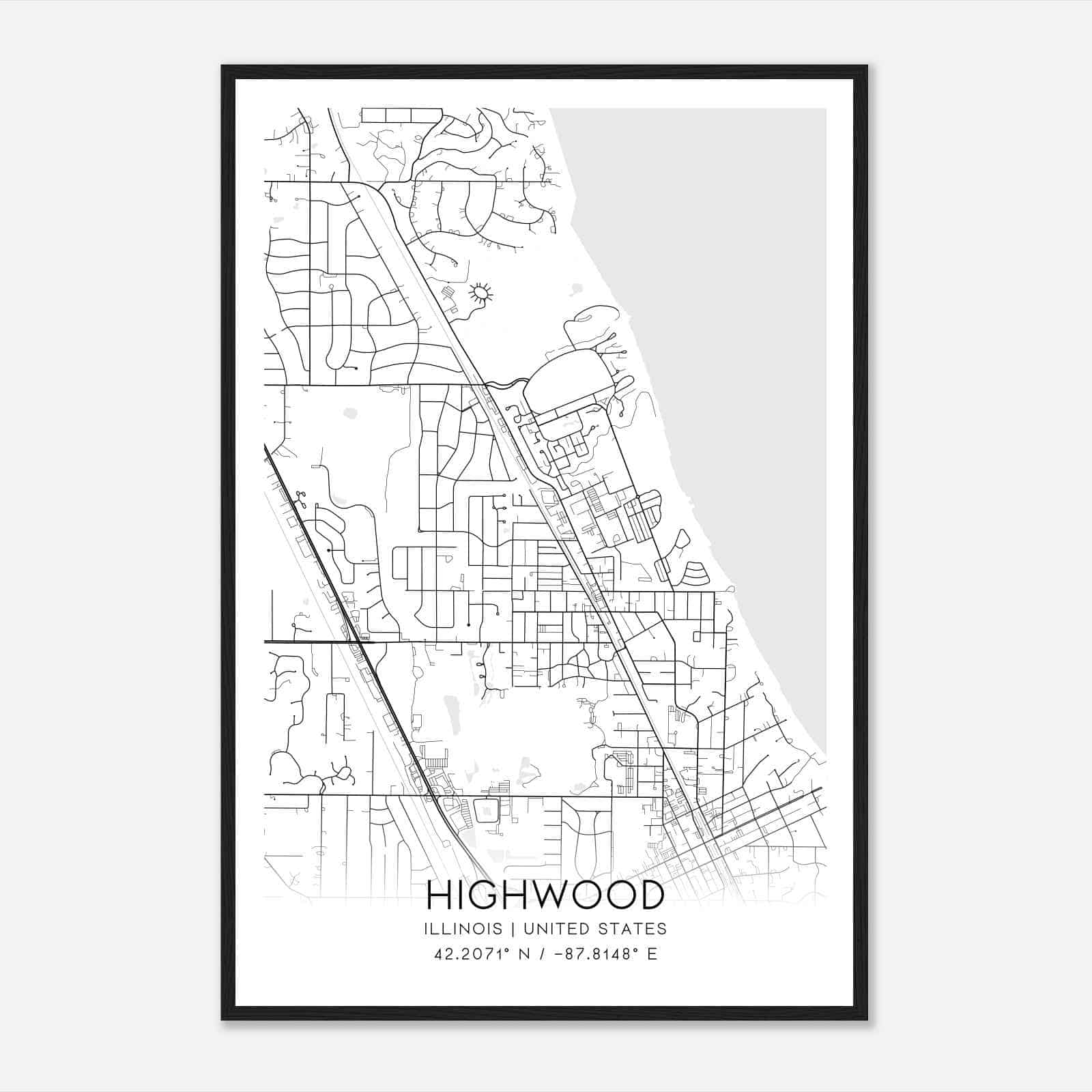 Highwood Illinois Map Poster, Modern Home Decor Wall Art Print