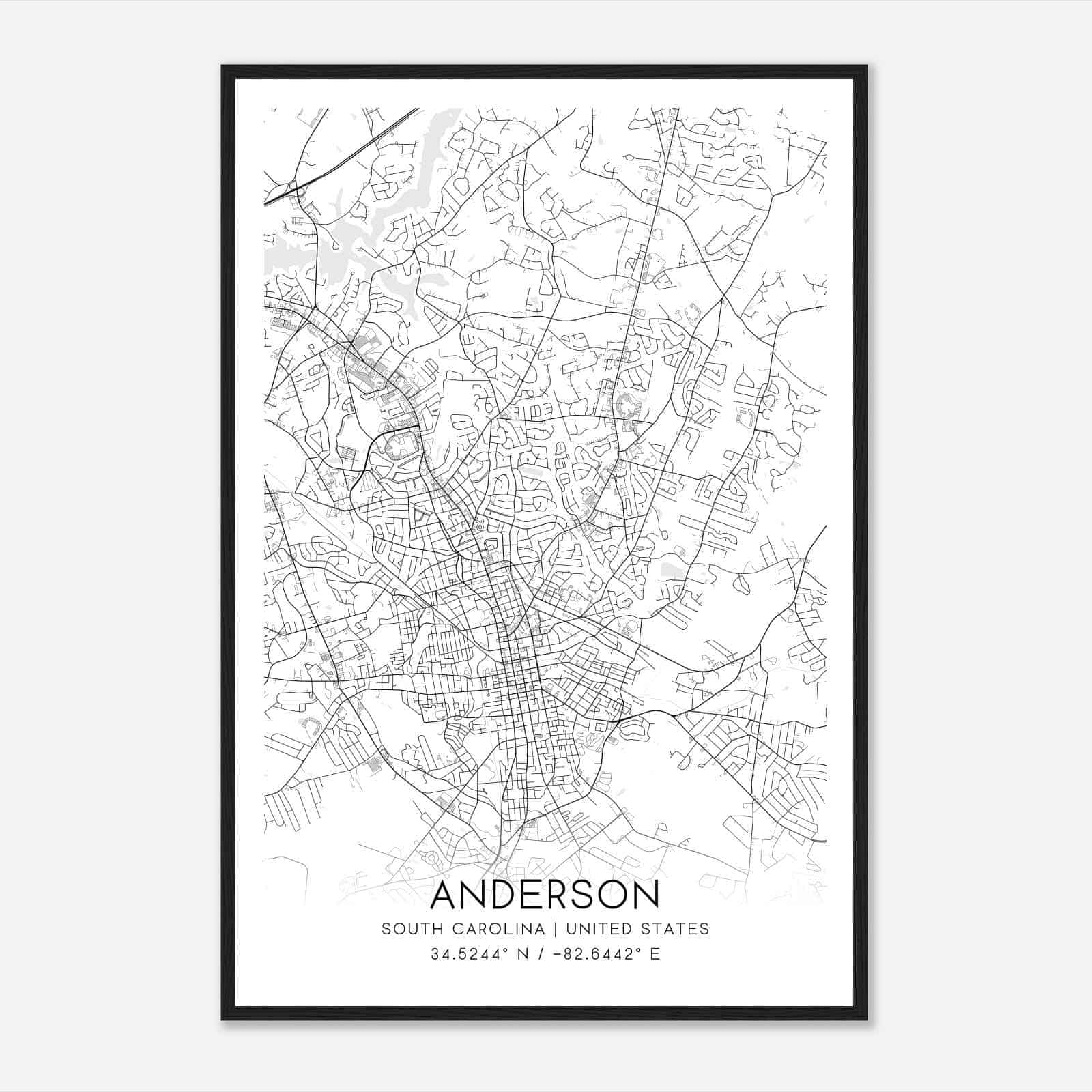 Anderson South Carolina Map Poster, Modern Home Decor Wall Art Print