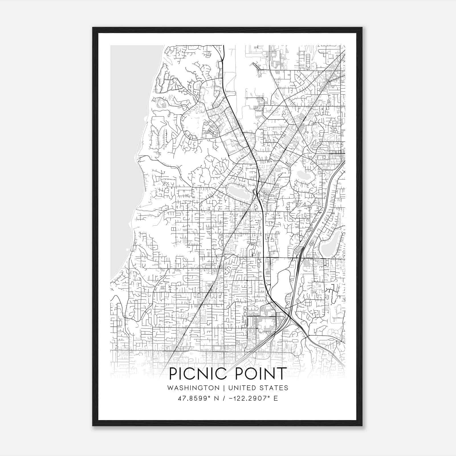 Picnic Point Washington Map Poster, Modern Home Decor Wall Art Print