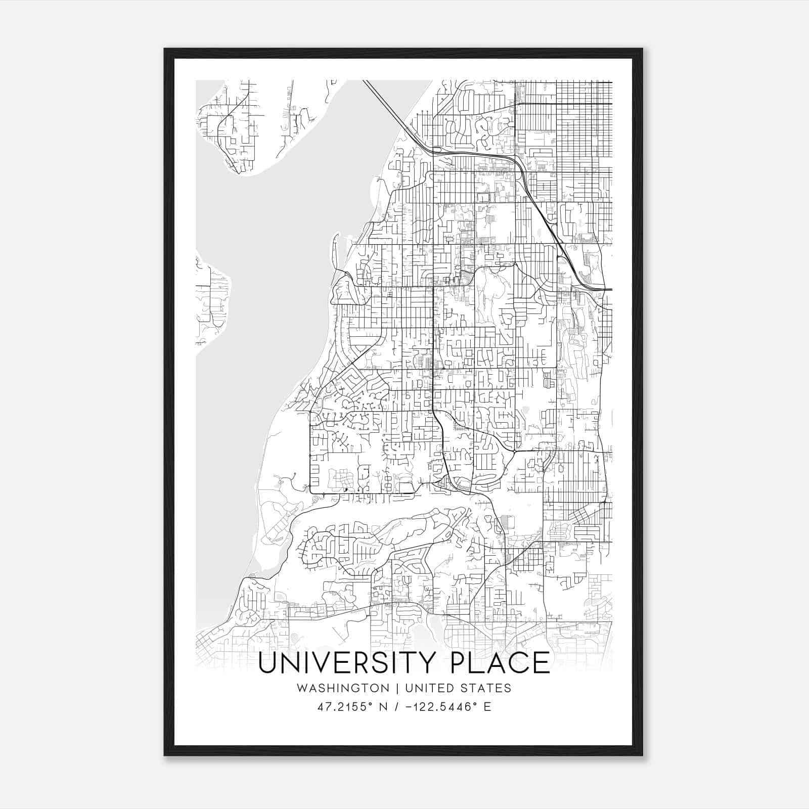 University Place Washington Map Poster, Modern Home Decor Wall Art Print