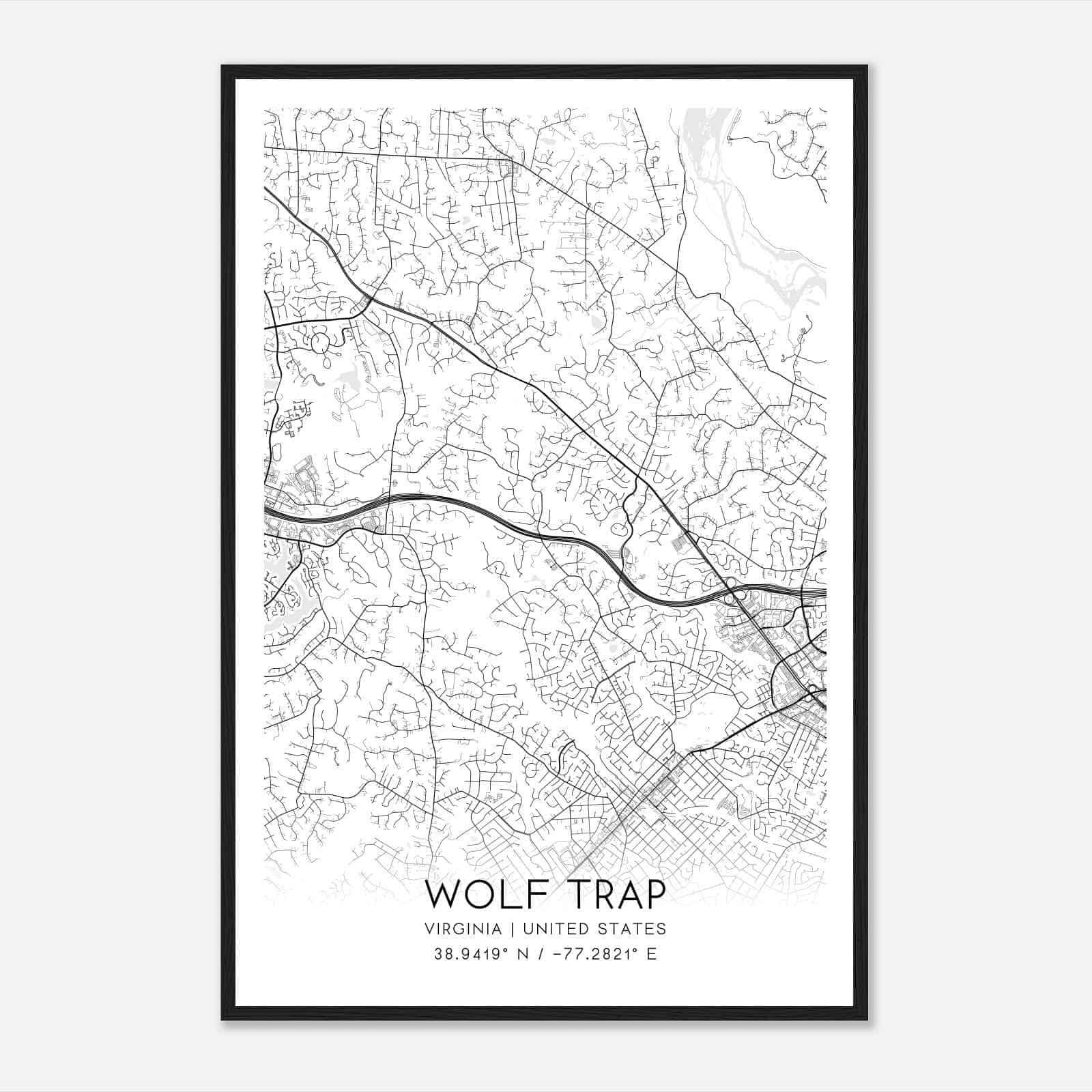 Wolf Trap Virginia Map Poster, Modern Home Decor Wall Art Print
