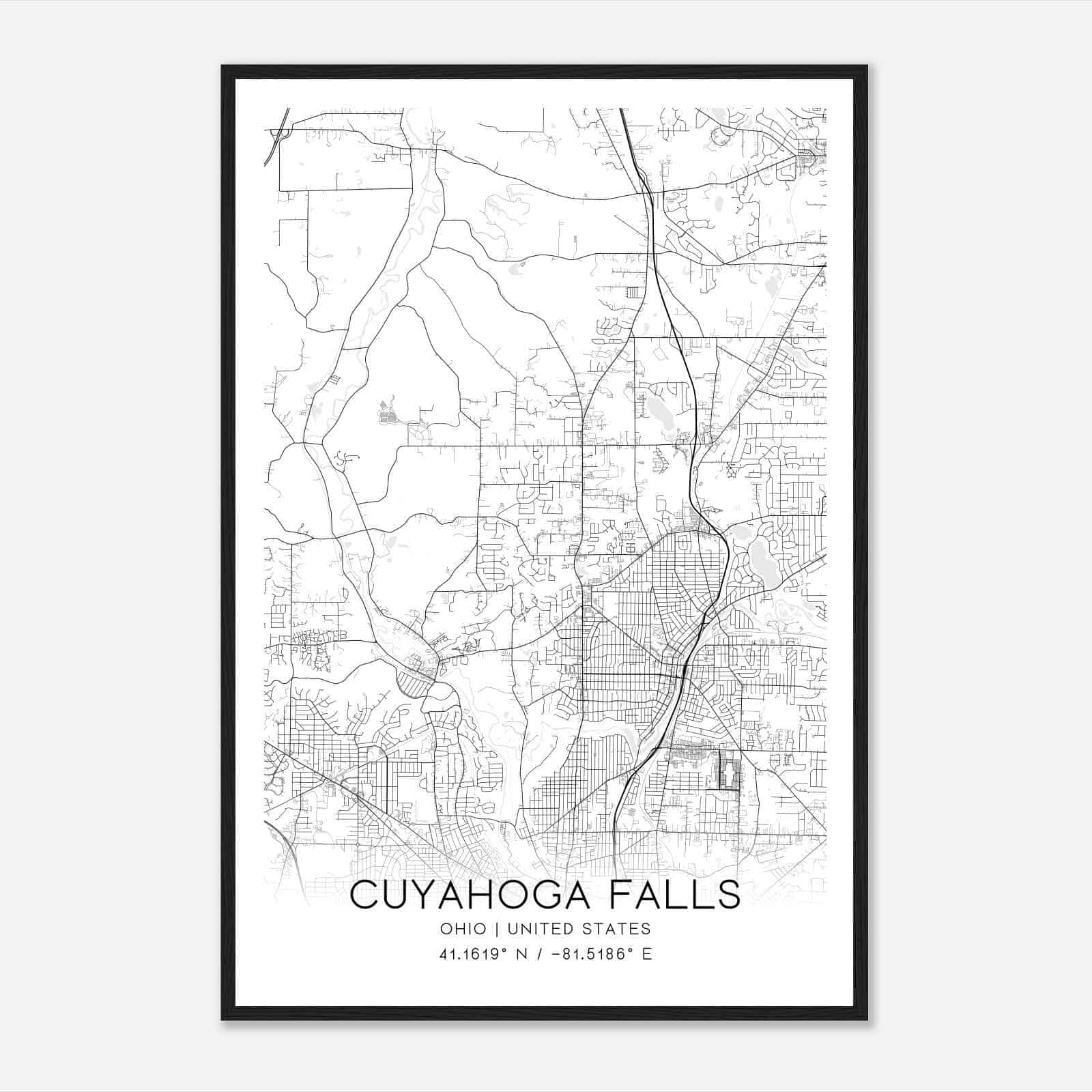 Cuyahoga Falls Ohio Map Poster, Modern Home Decor Wall Art Print