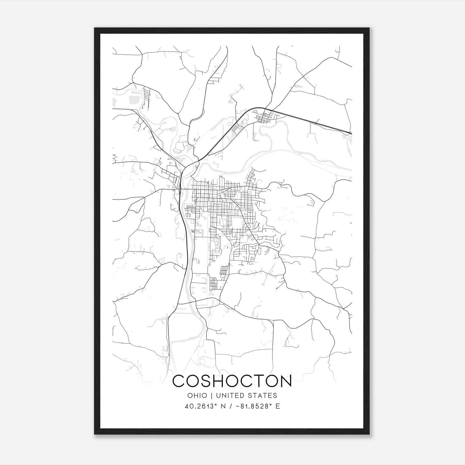 Coshocton Ohio Map Poster, Modern Home Decor Wall Art Print