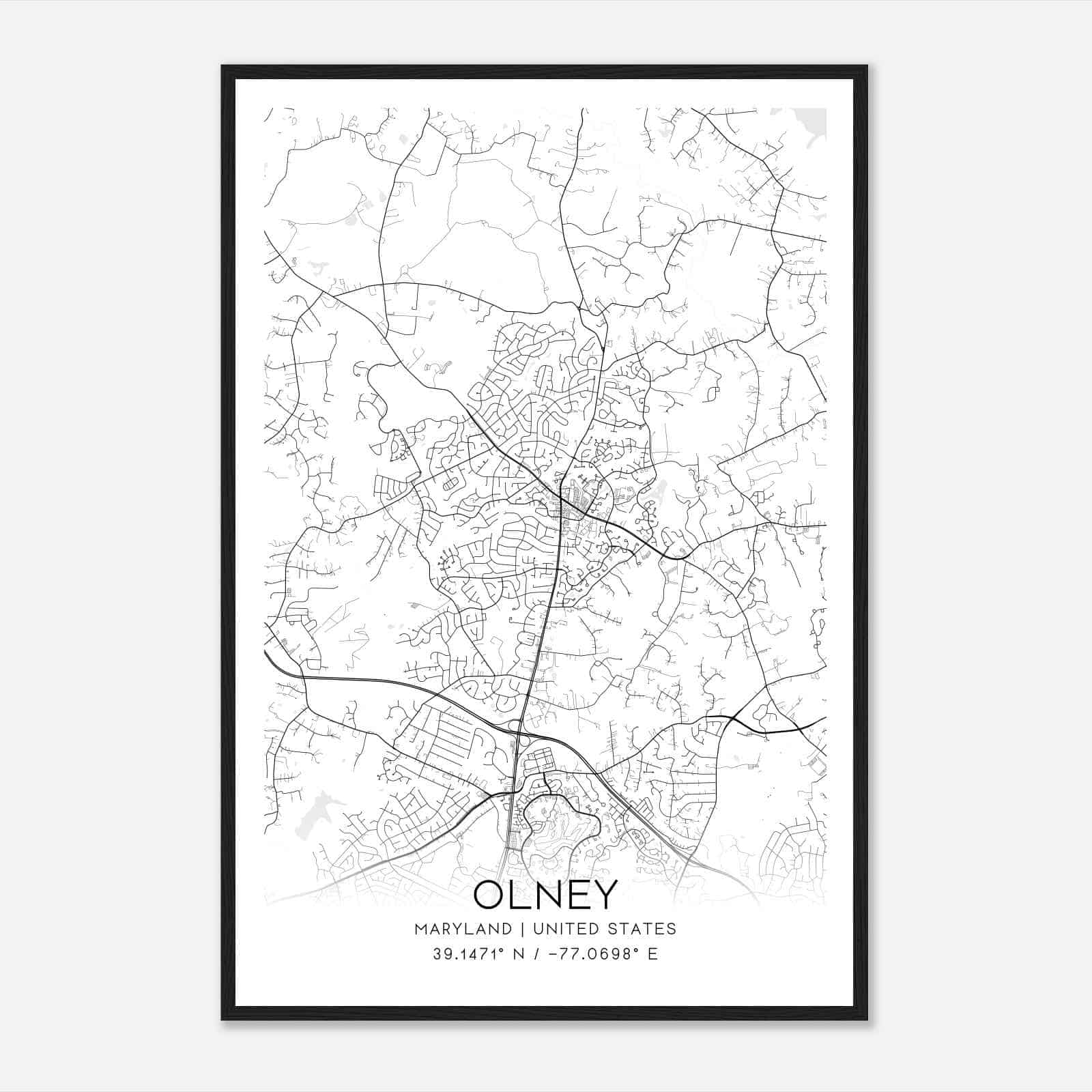 Olney Maryland Map Poster, Modern Home Decor Wall Art Print