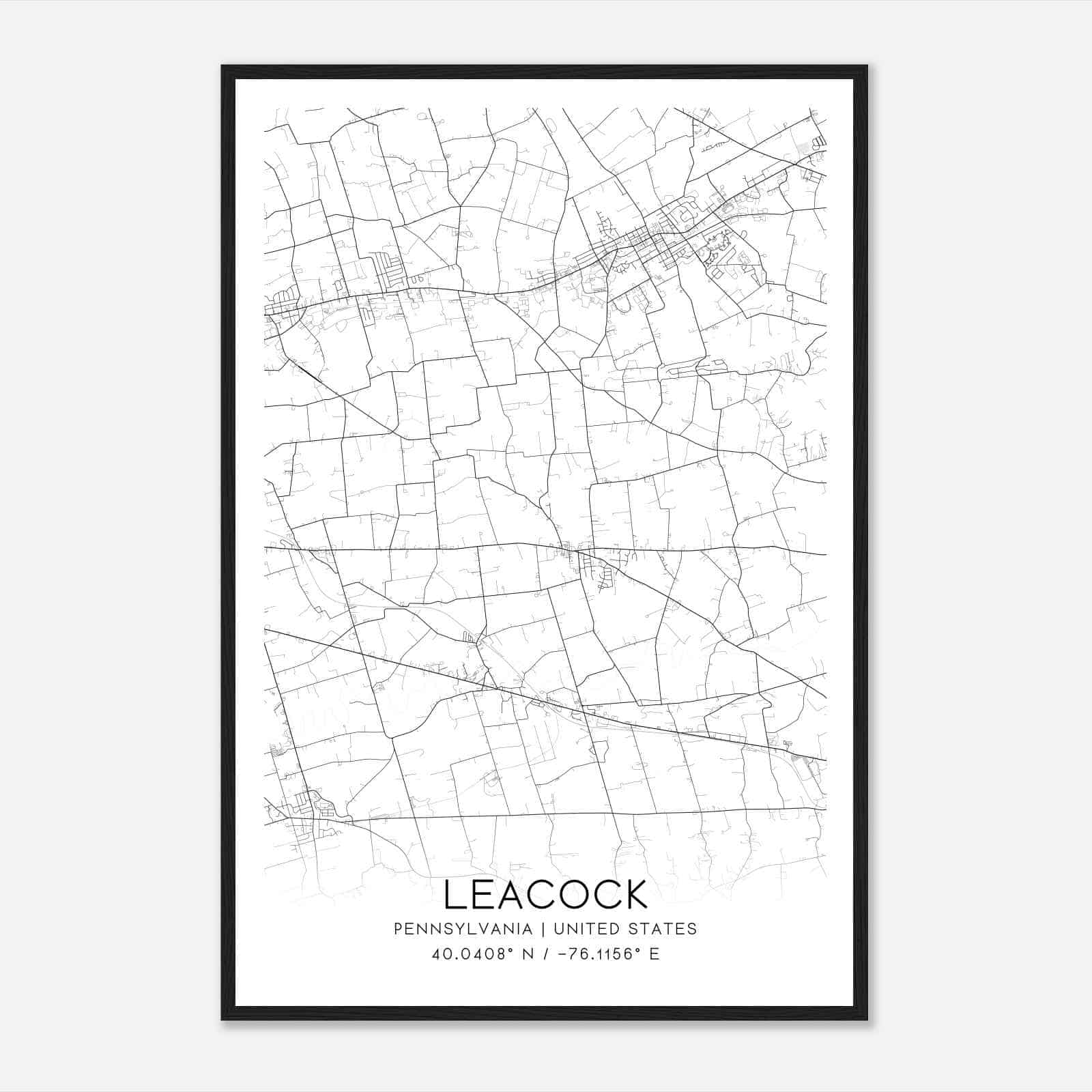 Leacock Pennsylvania Map Poster, Modern Home Decor Wall Art Print