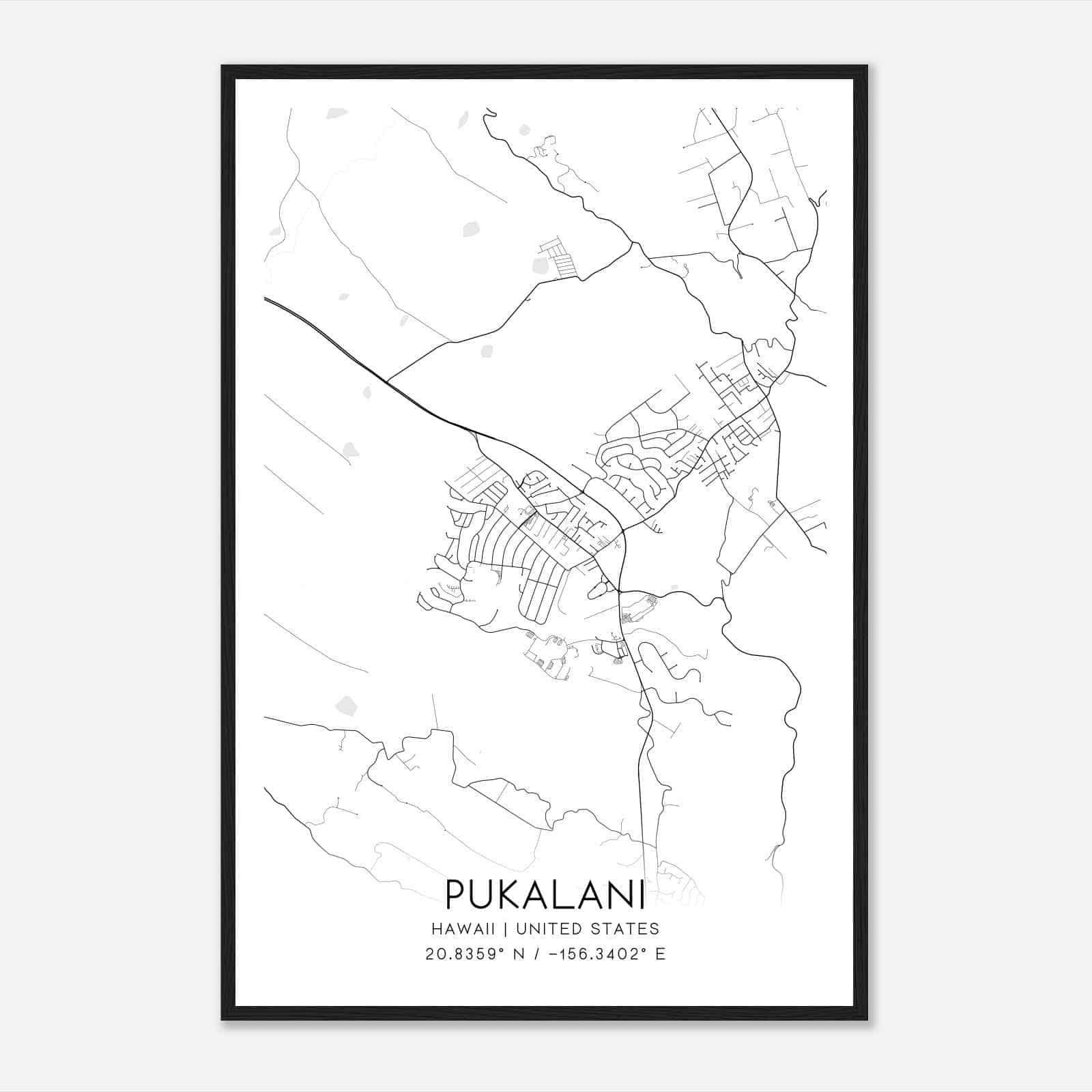 Pukalani Hawaii Map Poster, Modern Home Decor Wall Art Print