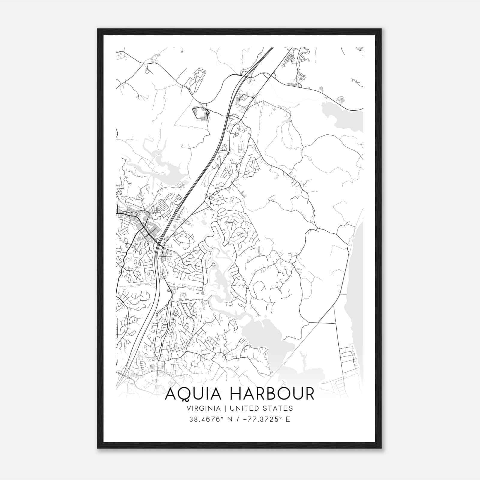 Aquia Harbour Virginia Map Poster, Modern Home Decor Wall Art Print
