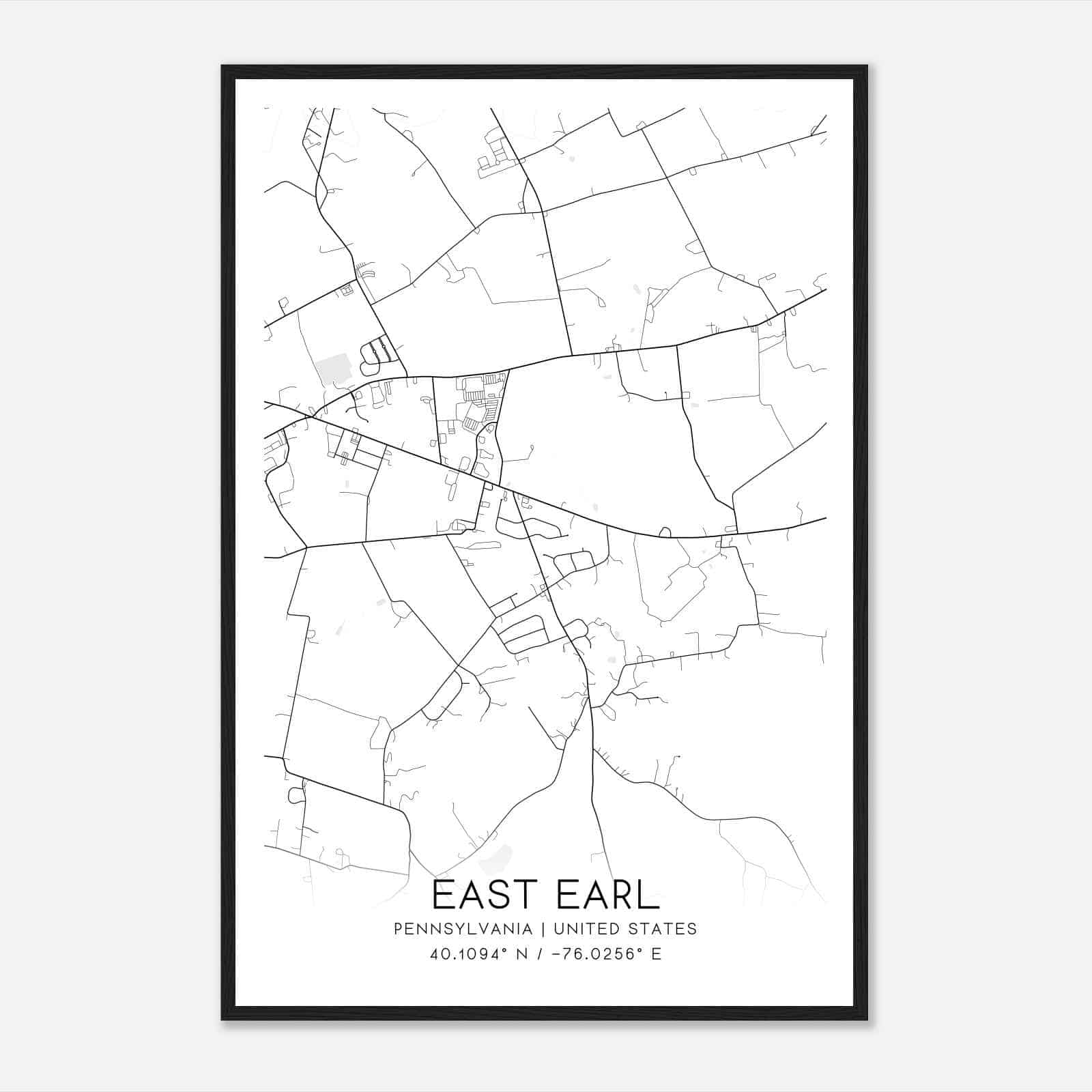 East Earl Pennsylvania Map Poster, Modern Home Decor Wall Art Print