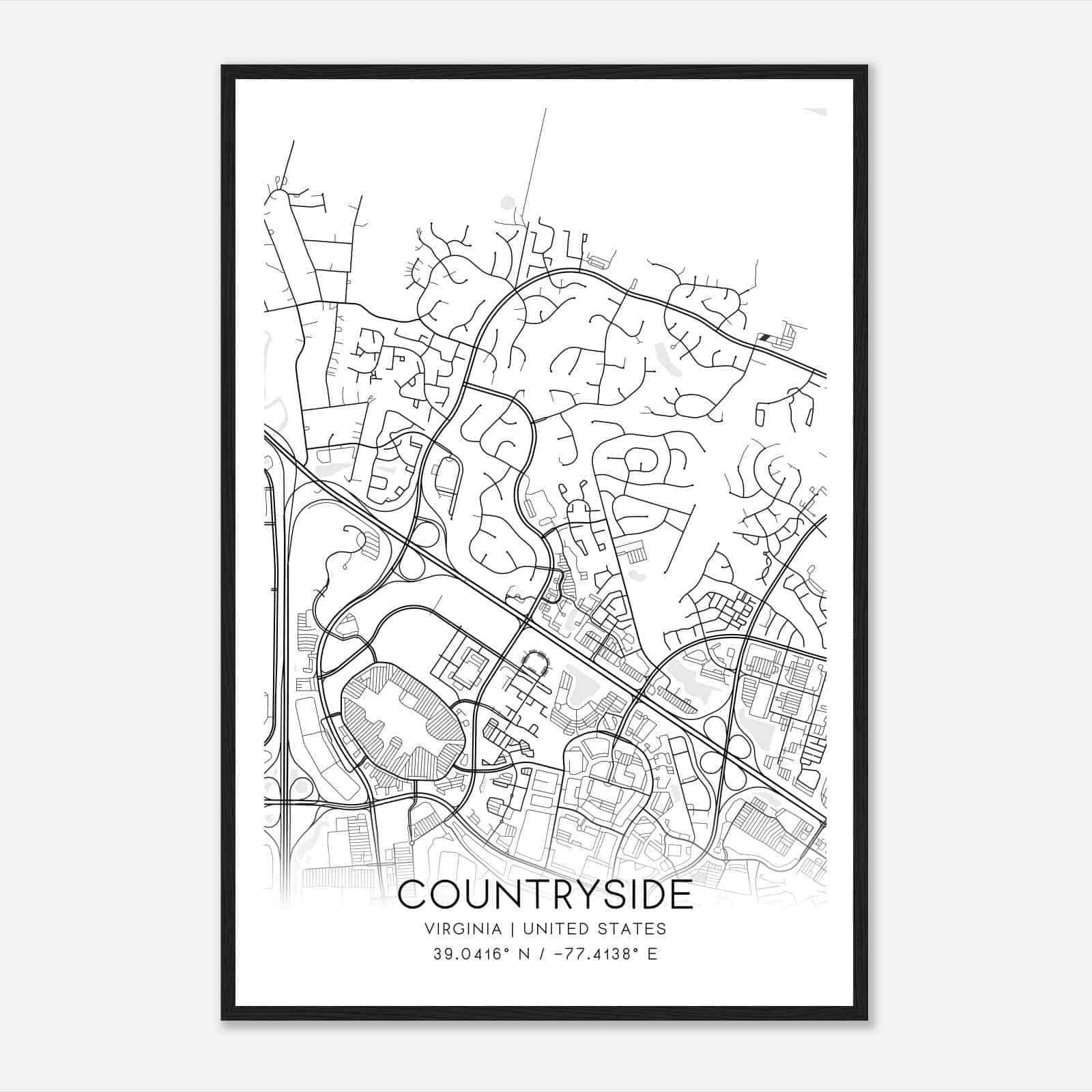 Countryside Virginia Map Poster, Modern Home Decor Wall Art Print