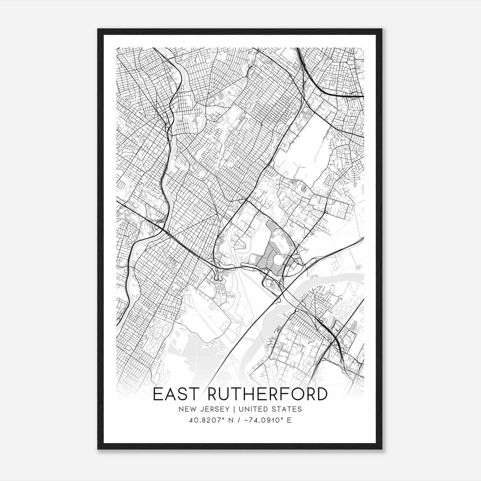 East Rutherford New Jersey Map Poster, Modern Home Decor Wall Art Print