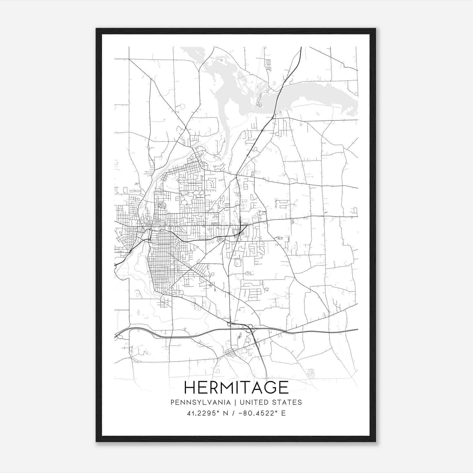 Hermitage Pennsylvania Map Poster, Modern Home Decor Wall Art Print